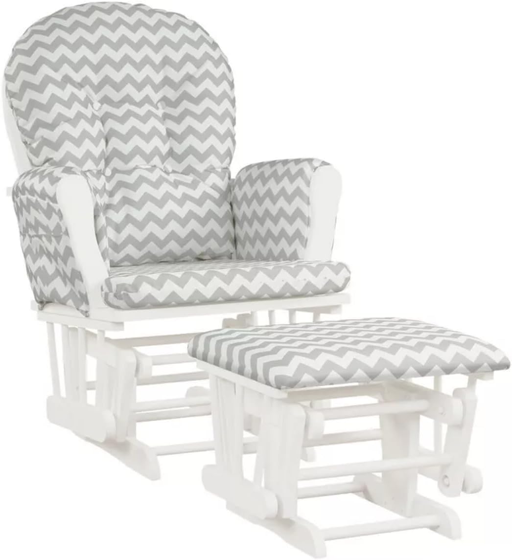 Ottoman Glider Rocking Chair for Nursing Mums, Elderly, Mothers, Wood Heavy Duty with Cushion, Adjustable Backrest Rocker for Living Room Set Baby Nursery TV Lounge Room (Wave Grey)