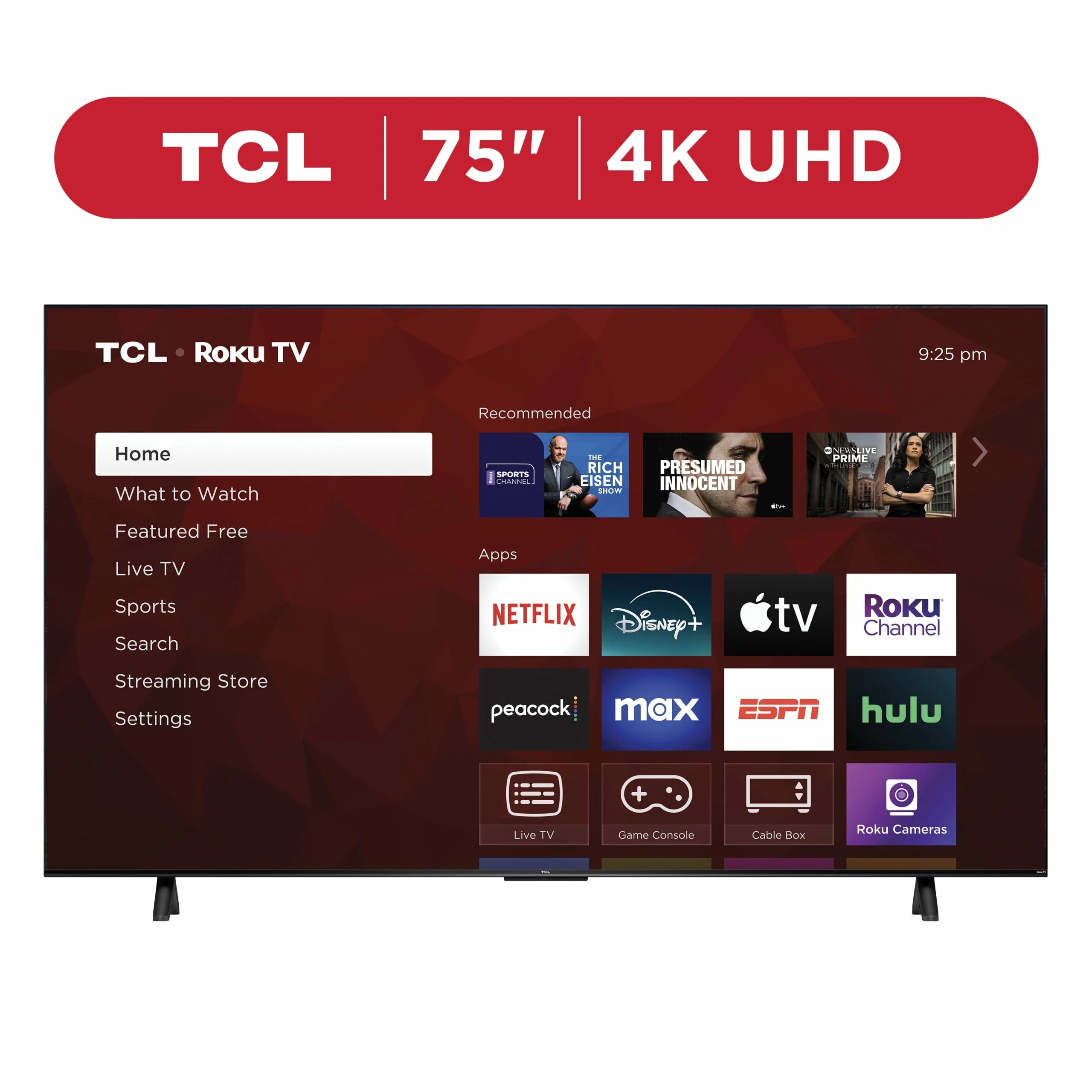 TCL 75′′ 4-Series 4K UHD HDR Smart TV with Roku, Voice Control, and Premium Design