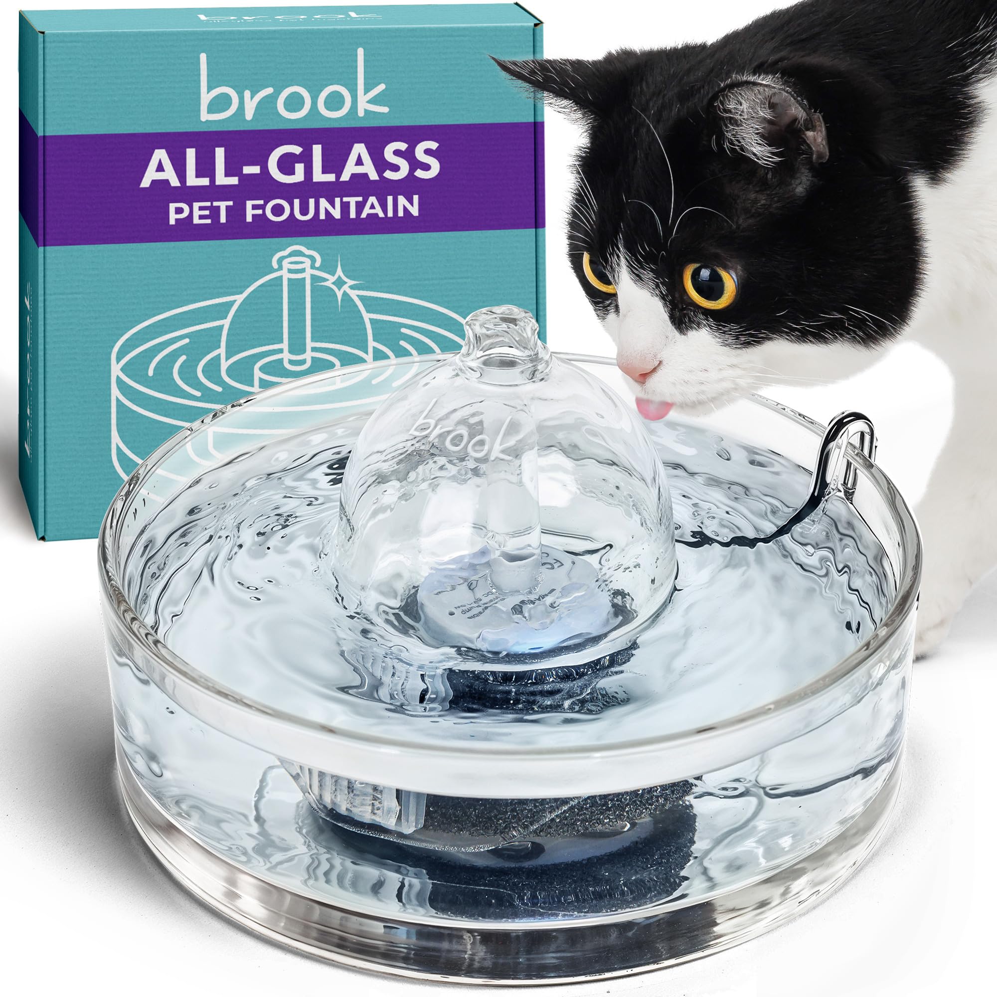 BROOK Glass Pet Fountain - 90oz Cat & Dog Water Dispenser