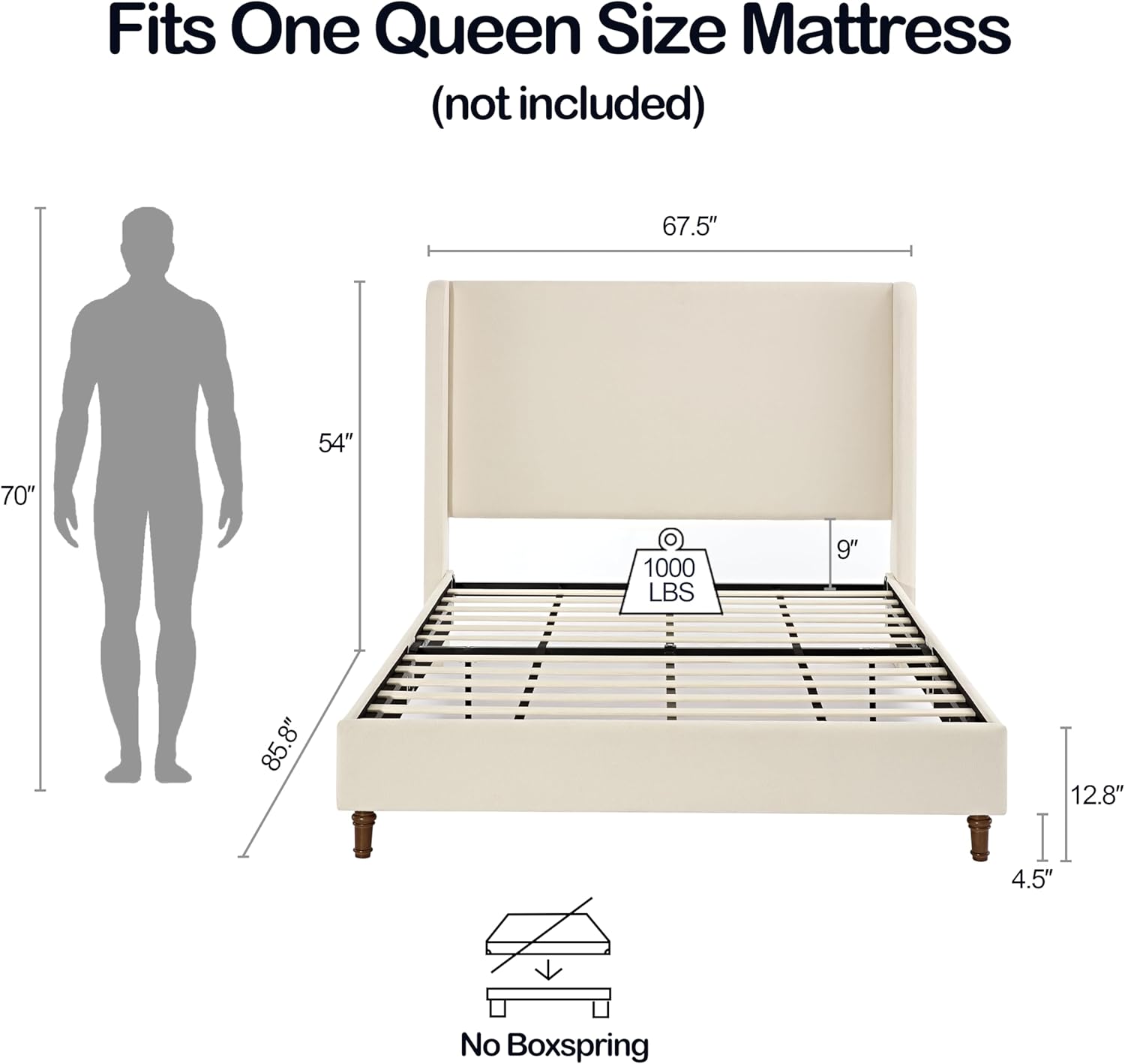 GDFStudio Tall Headboard Upholstered Bed,Queen Size Platform Bed Frame with Headboard Wingback,54