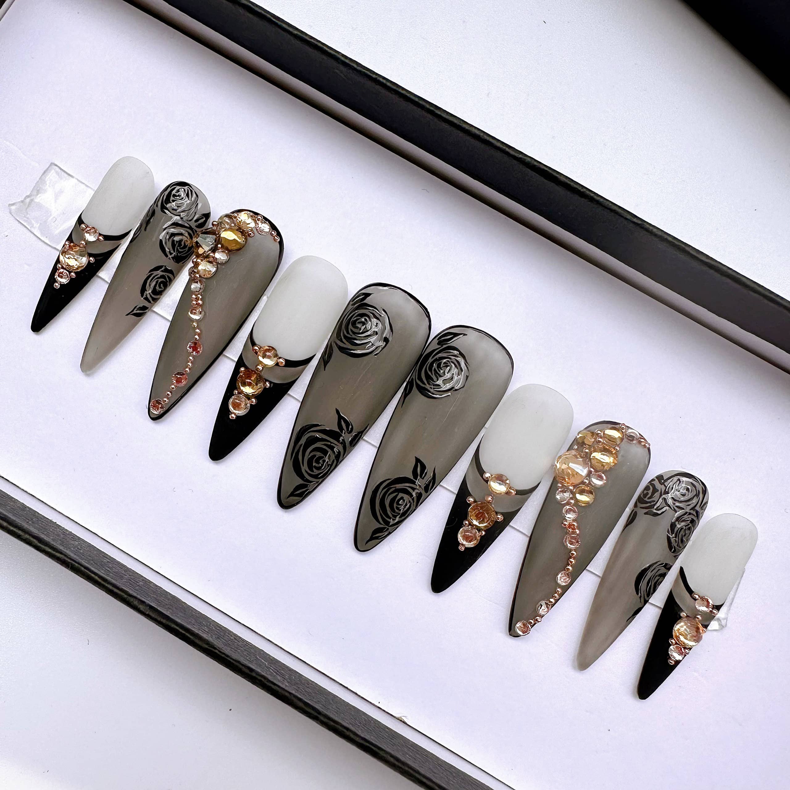 Vintage Black Rose Press On NailsVintage Black Rose Press On Nails - SAYEGIRLS
