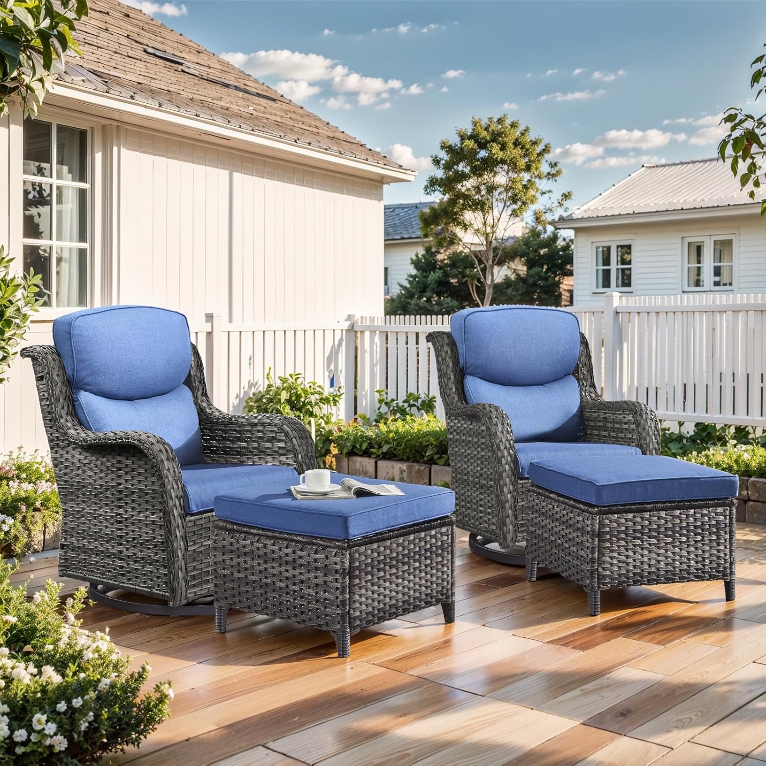Outdoor Swivel Rocker Patio Chairs with 2 Ottomans - 5