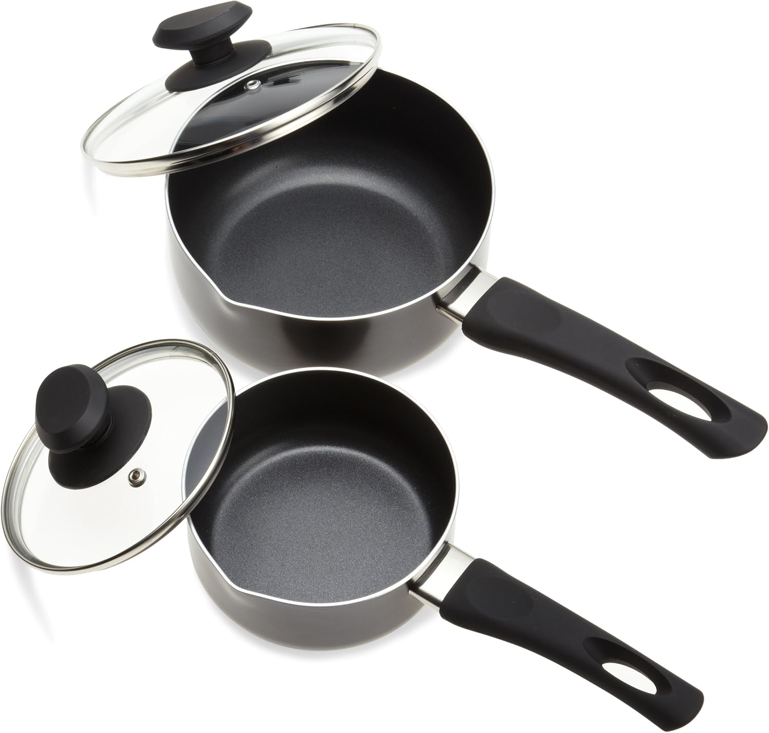 Ecolution Elements 8 Piece Nonstick Cookware Set, PFOA Free, Tempered Glass Steam Vented Lids, Grey