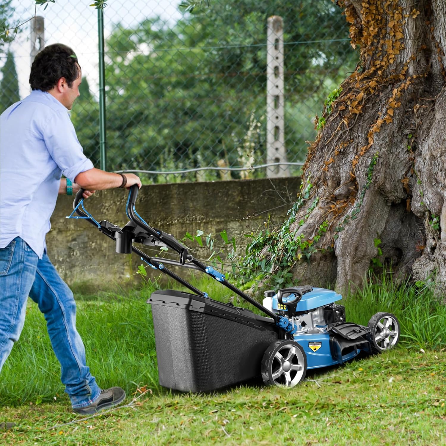 Professional Self-Propelled Gas Lawnmower, 21-Inch Cutting Deck, 201cc 4-Cycle Engine, 7 Levels Adjustable Cutting Height, 3-in-1 Functions (21-inch)