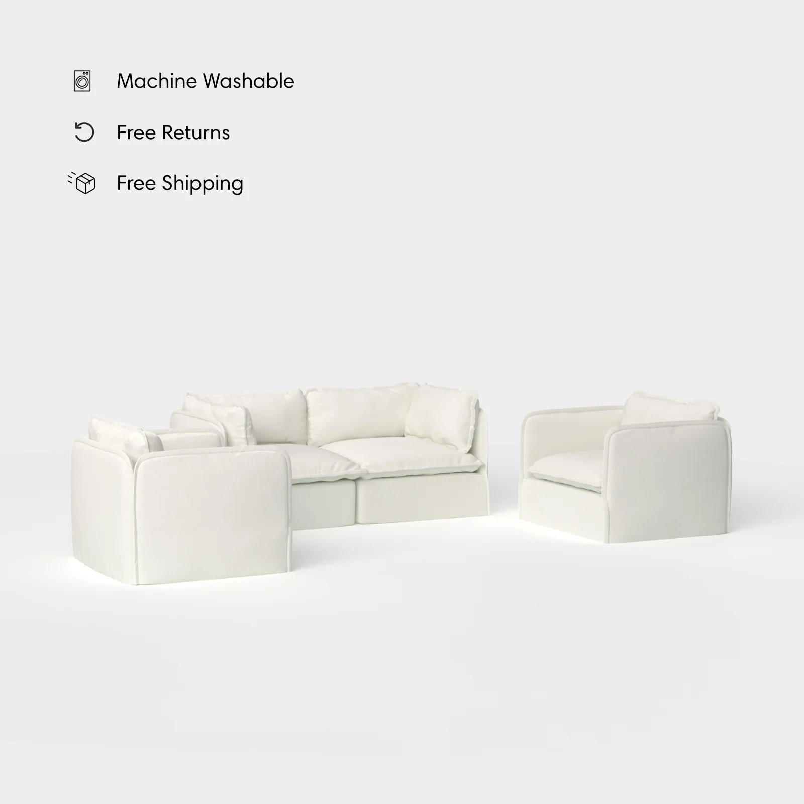 Modular Outdoor Washable 2-Seater Sofa + Armchair Set | Classic Canvas in Cloud