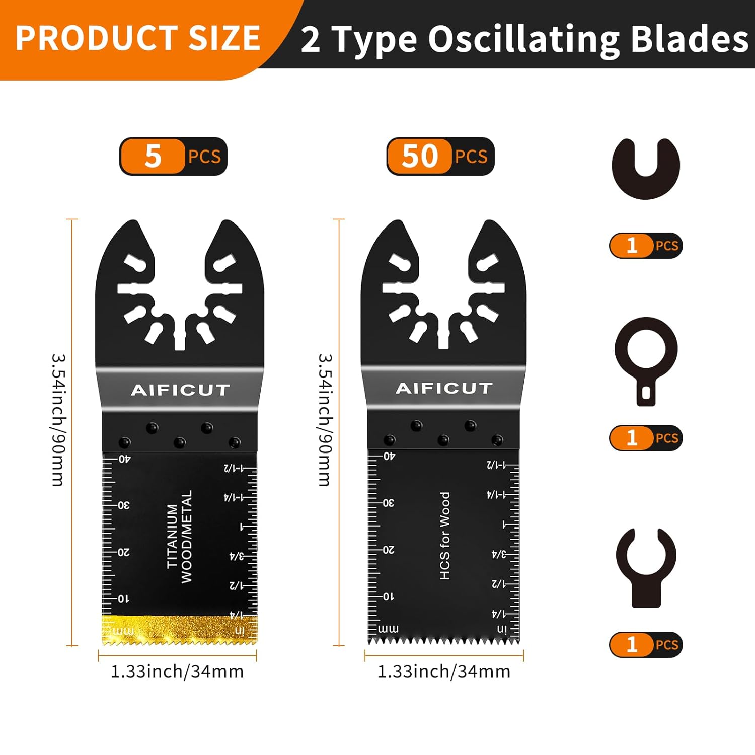 AIFICUT 55 PCS Oscillating Saw Blades Quick Release Universal oscillating Tool Blades Wood Plastics and Metal Multitool Blade Kits for Wood fit Dewalt Rockwell Milwaukee Makita Ryobi