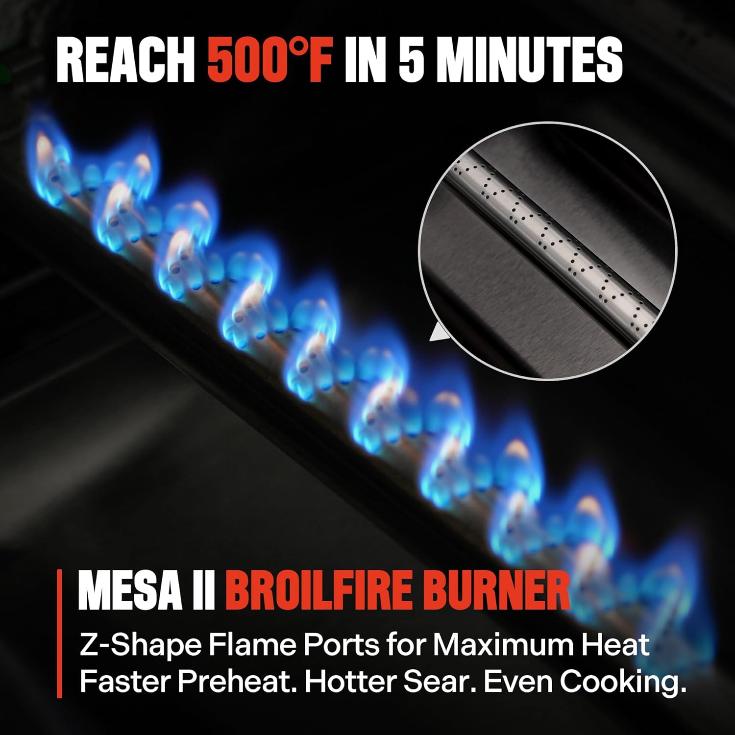 Monument Grills 4 Burner Stainless Steel Propane Mesa 2 Gas Grill, 500°F in 5 Mins, 525 sq.in, 37,000 BTU, with Broil Zone, Foldable Side Shelves, Knob Controls, Built in Thermometer, Mesa II 410BZ