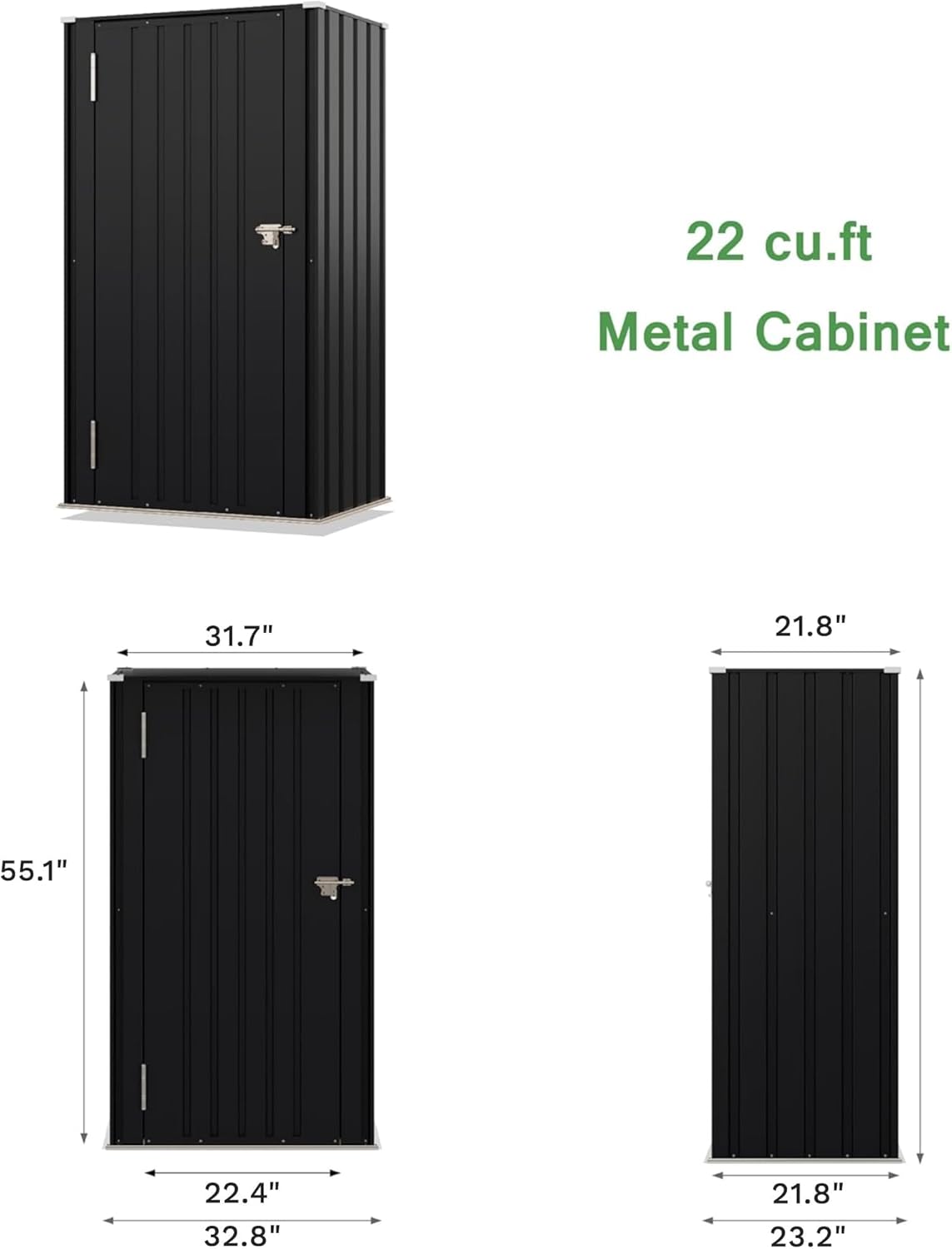 Devoko 22 Cuft Lockable Metal Storage Shed, Vertical Indoor Outdoor Tool Cabinet with Non-Adjustable Shelves for Patio Garden Backyard, Black