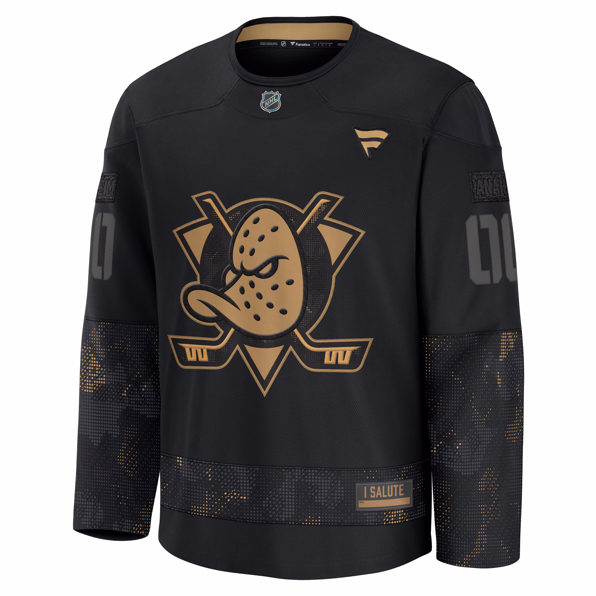 Anaheim Ducks Fanatics 2024 Military Appreciation Custom Practice Jersey - Black