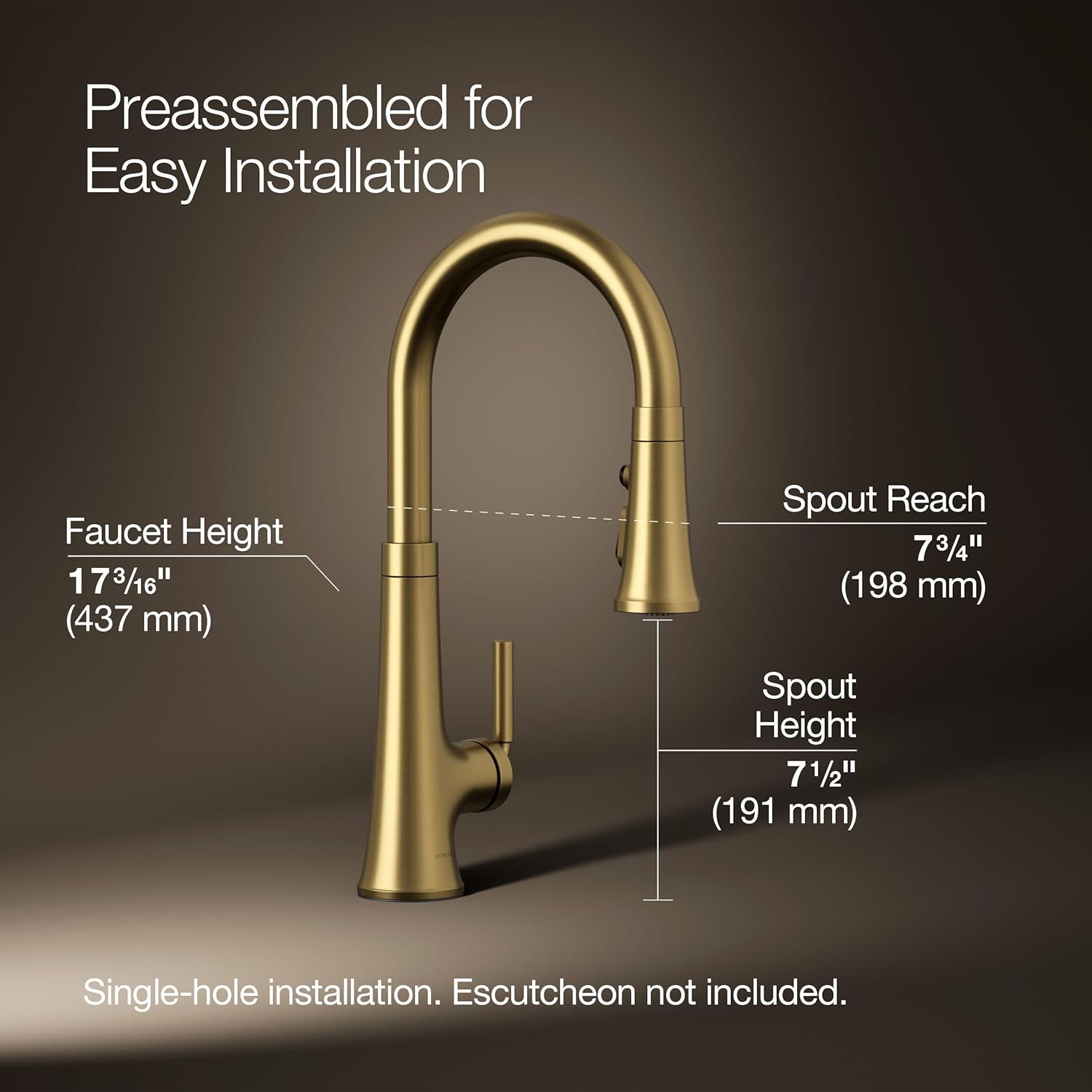 Kohler 23764-2MB Tone Pull Down Kitchen Faucet, Kitchen Sink Faucets with Pull Down Sprayer, Vibrant Brushed Moderne Brass