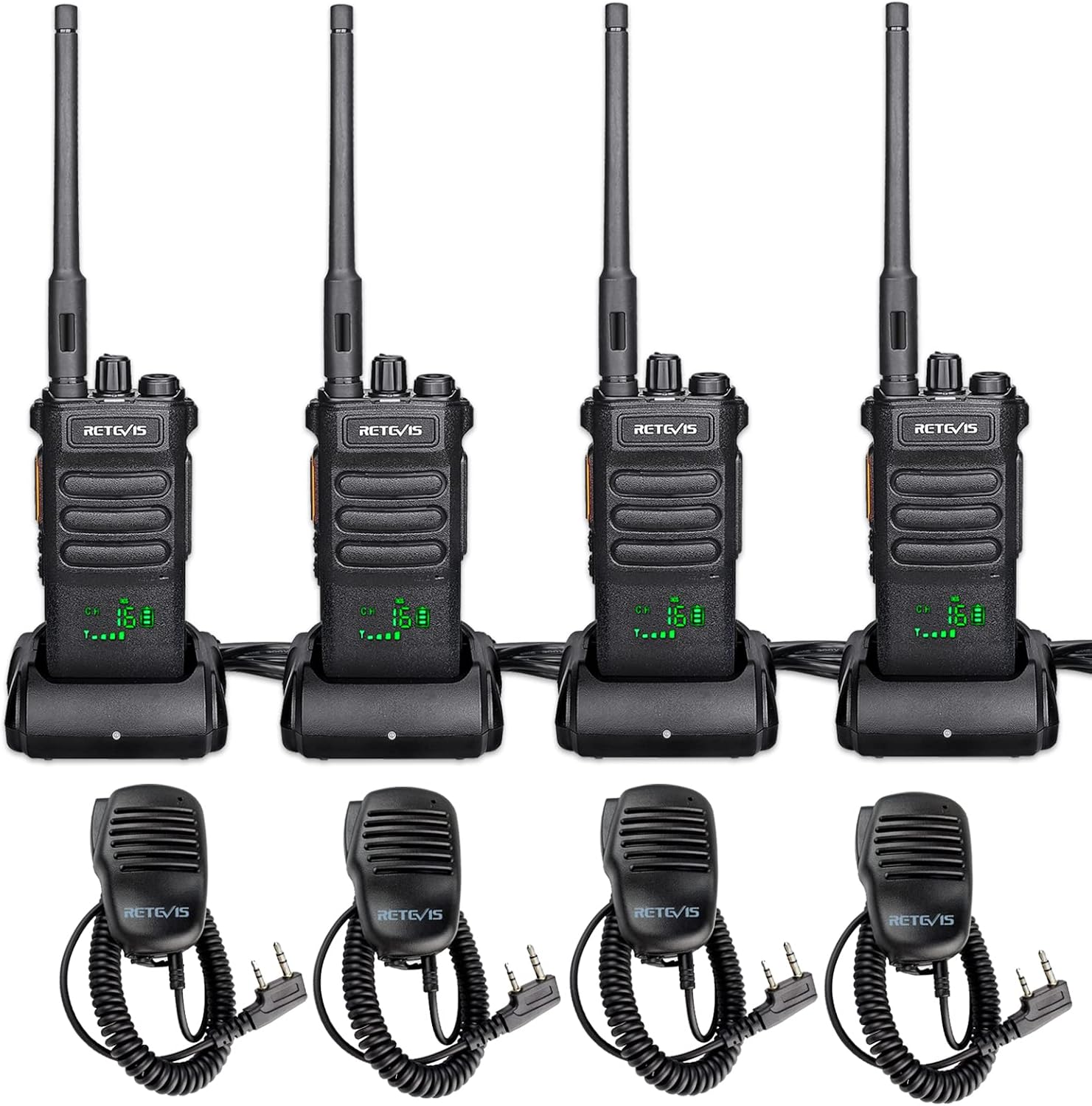 Retevis RT86 2 Way Radio Long Range,Professional Radio Walkie Talkies with Mic,Heavy Duty Two Way Radios,High Power, 2600mAh, Rechargeable Radios for Adults Warehouse Industrial Manufacturing(4 Pack)