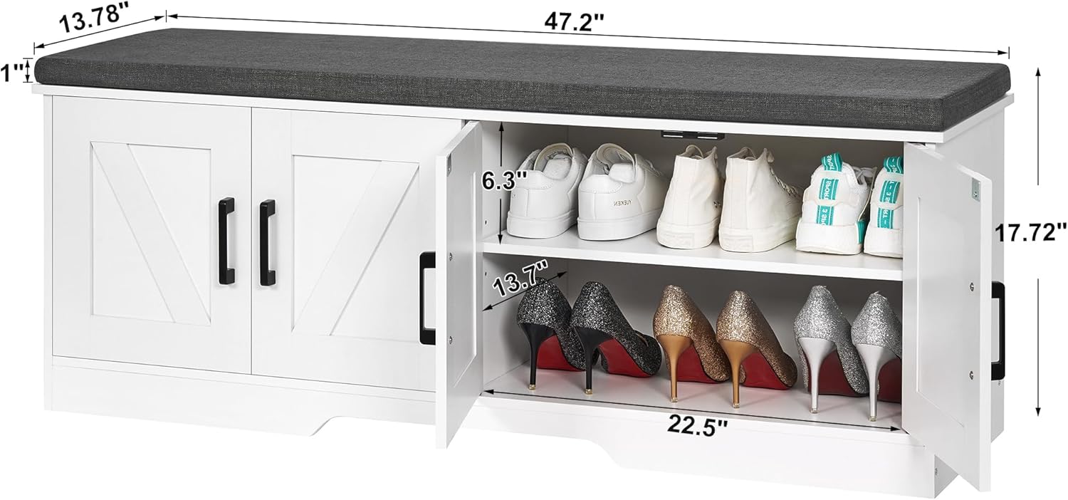 HOMSHO 2-Tier Storage Bench, 47.2