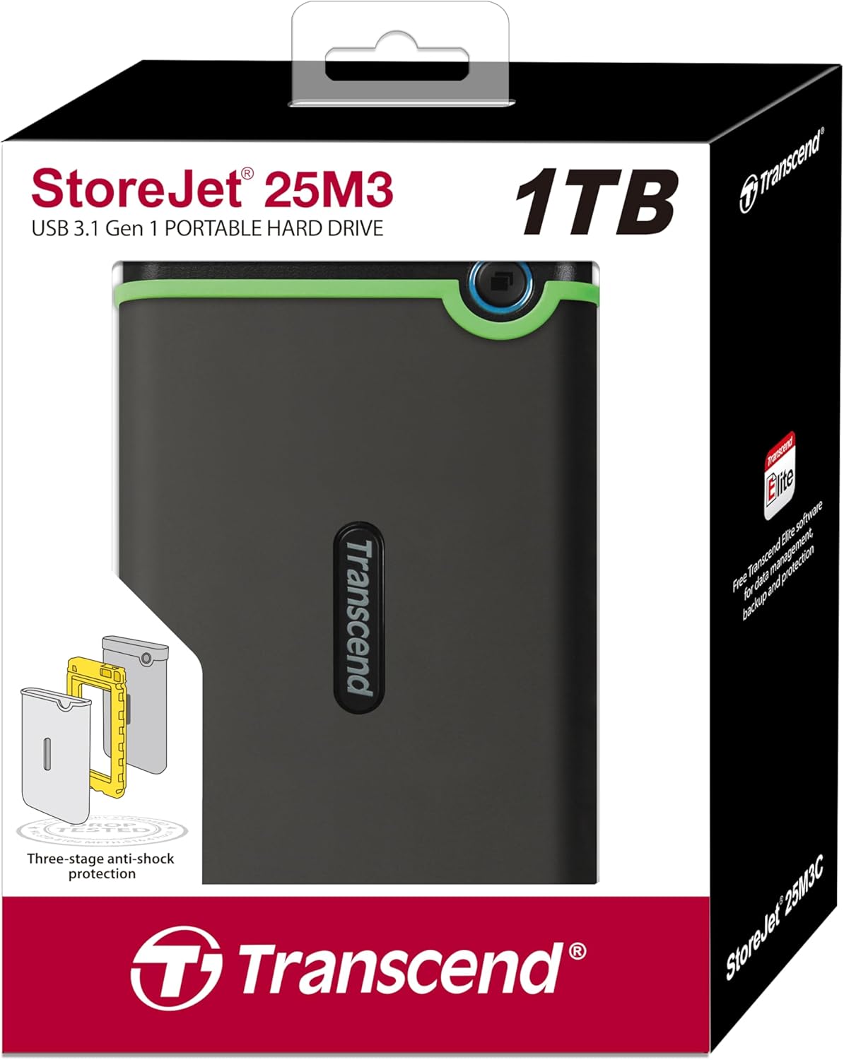 Transcend TS1TSJ25M3 1TB StoreJet M3 Military Drop Tested USB 2.0 External Hard Drive