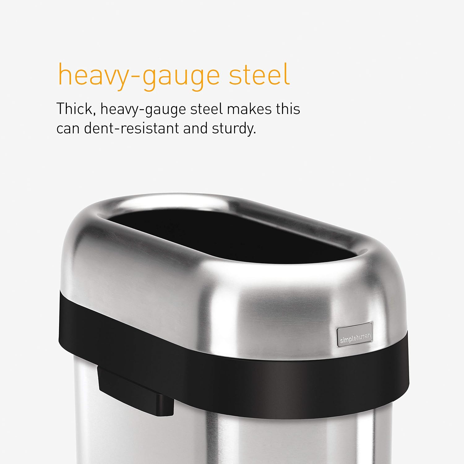 simplehuman 50 Liter / 13.2 Gallon Slim Open Top Trash Can, Commercial Grade Heavy Gauge Brushed Stainless Steel