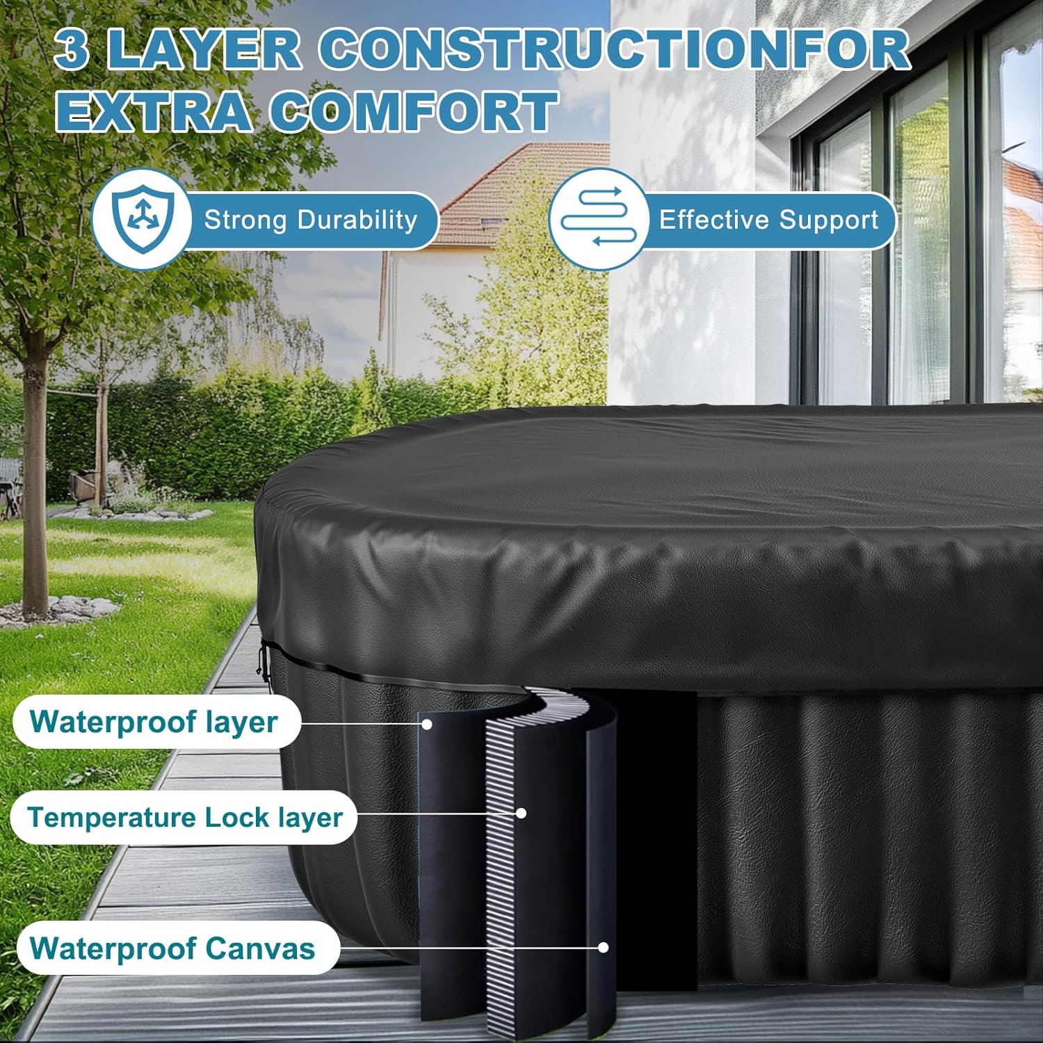 NAIZEA Inflatable Hot Tub - Outdoor Hot Tubs 2 Person, Portable Blow Up Spa Square Portable Hot Tub, 90 Soothing Bubble Air Jets, Cover, 2 Filter, 145 Gallon,75x47x25 in