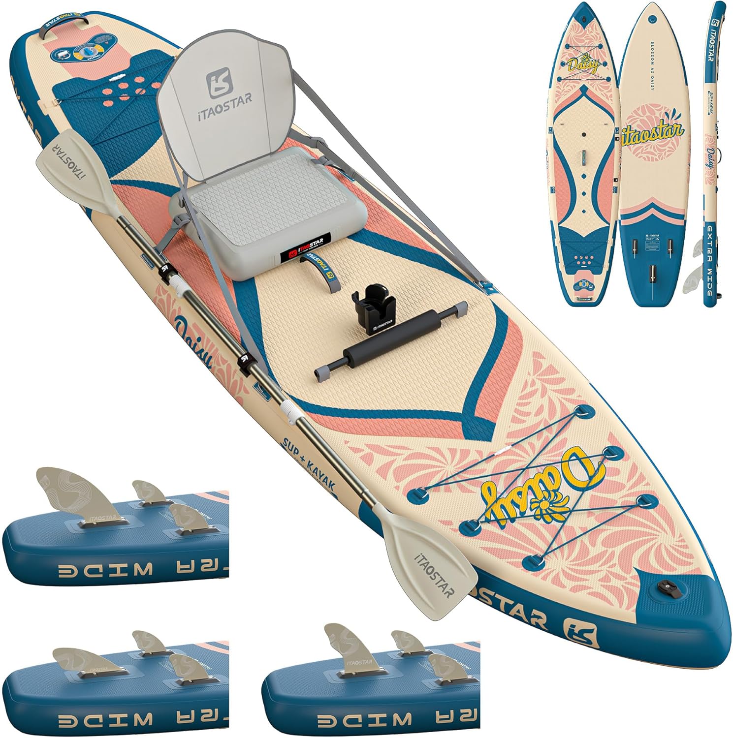 iTAOSTAR Daisy 11'6' × 35” Extra Wide Paddle Board with Seat, One-Stop Premium SUP Board Accessories, Tailored 5 Fins, Stable Stand Up Paddle Boards for Youth of All Skill Levels