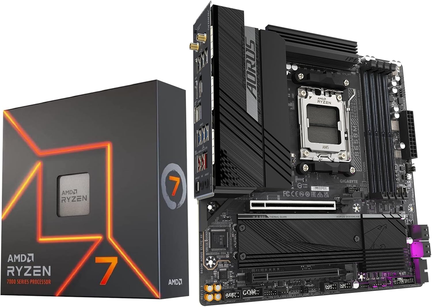 Micro Center AMD Ryzen 7 7700X CPU Processor Bundle with GIGABYTE B650M AORUS Elite AX Gaming Motherboard (AM5, Micro-ATX, DDR5, PCIe 5.0 M.2, USB 3.2 Gen2X2 Type-C)