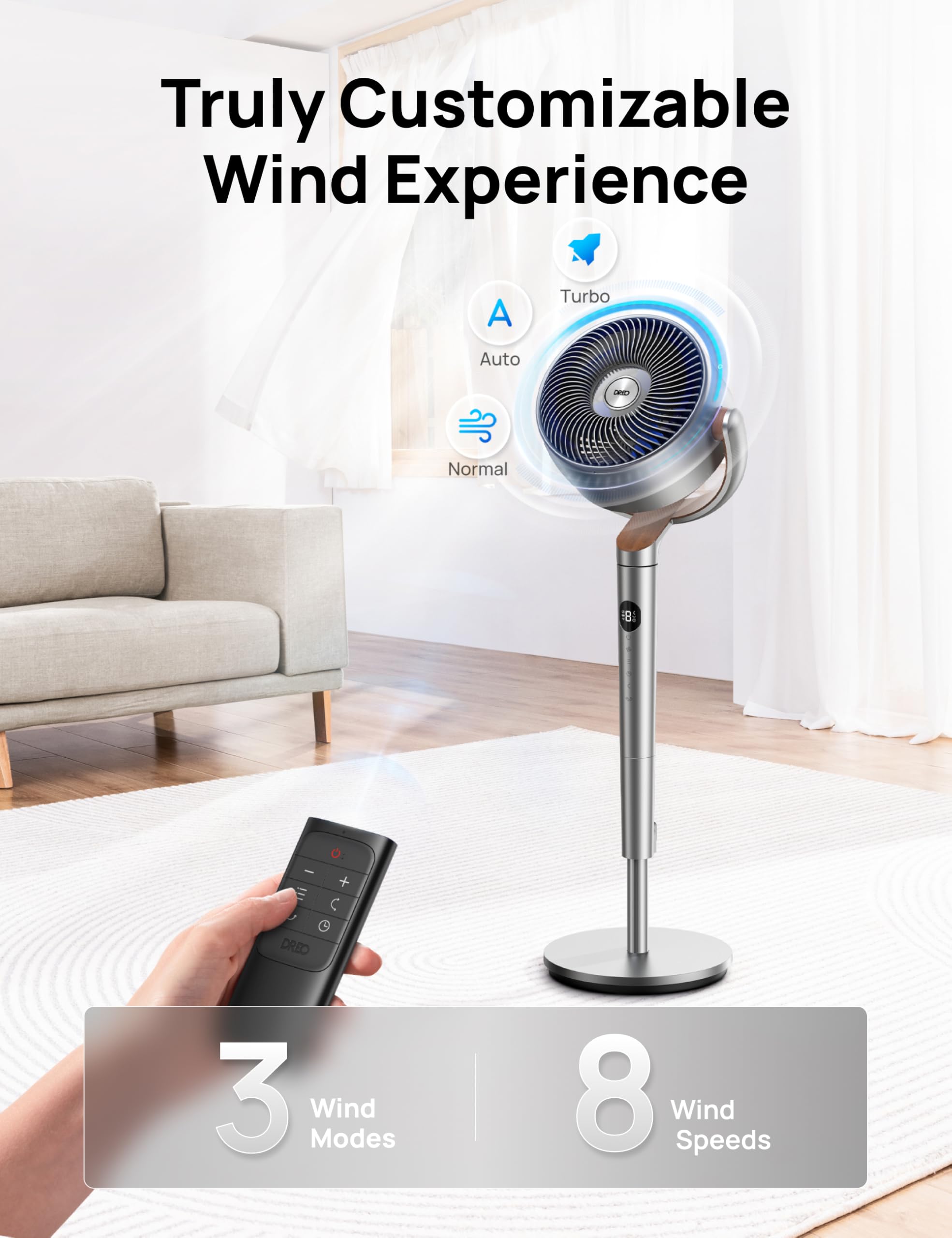 DREO Omni-Directional Oscillating Fan with Remote, 20 dB