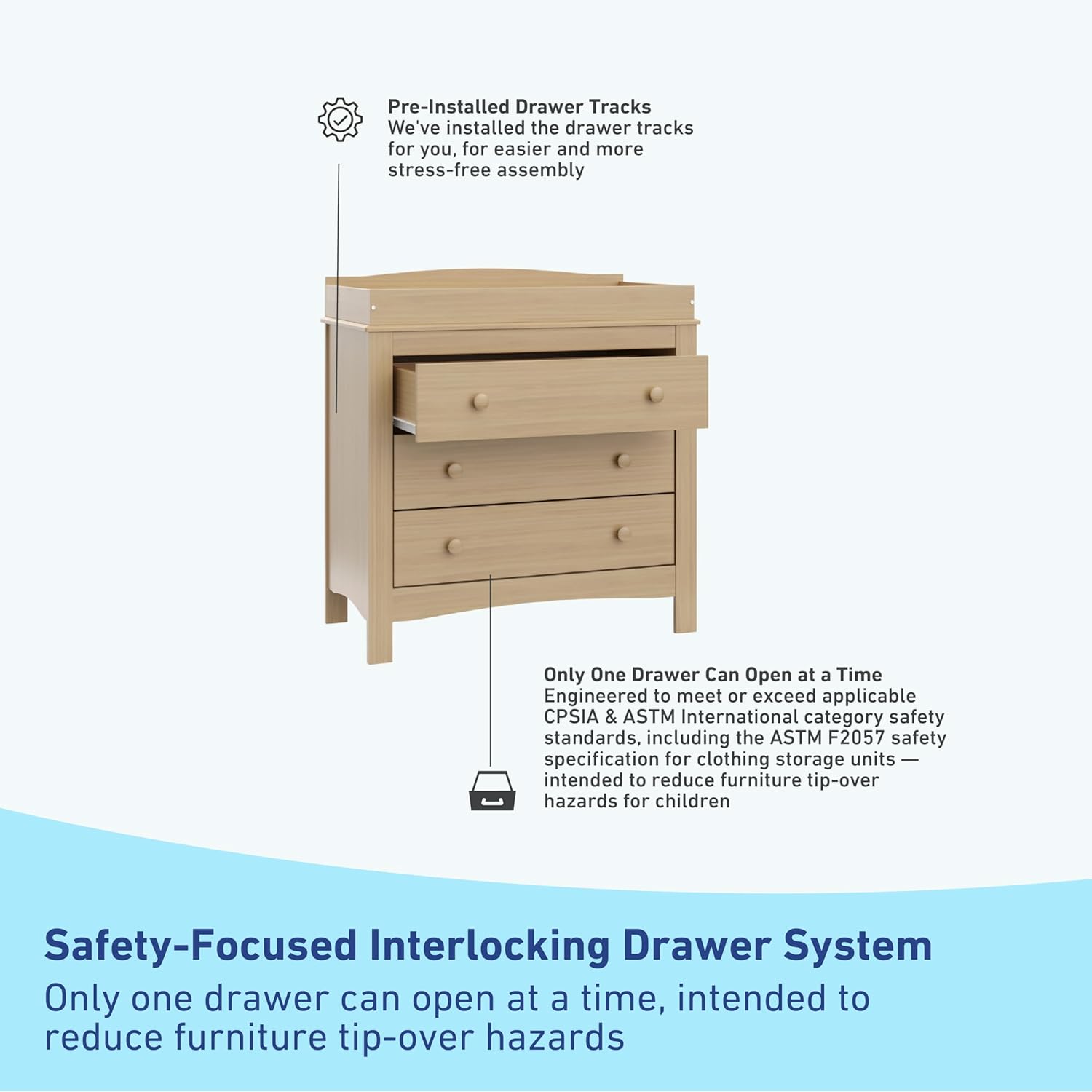 Graco Noah 3 Drawer Changing Table Dresser (Driftwood) – GREENGUARD Gold Certified Baby Dresser with Changing Table Top, Baby Changing Table Dresser, Includes Interlocking Drawer System