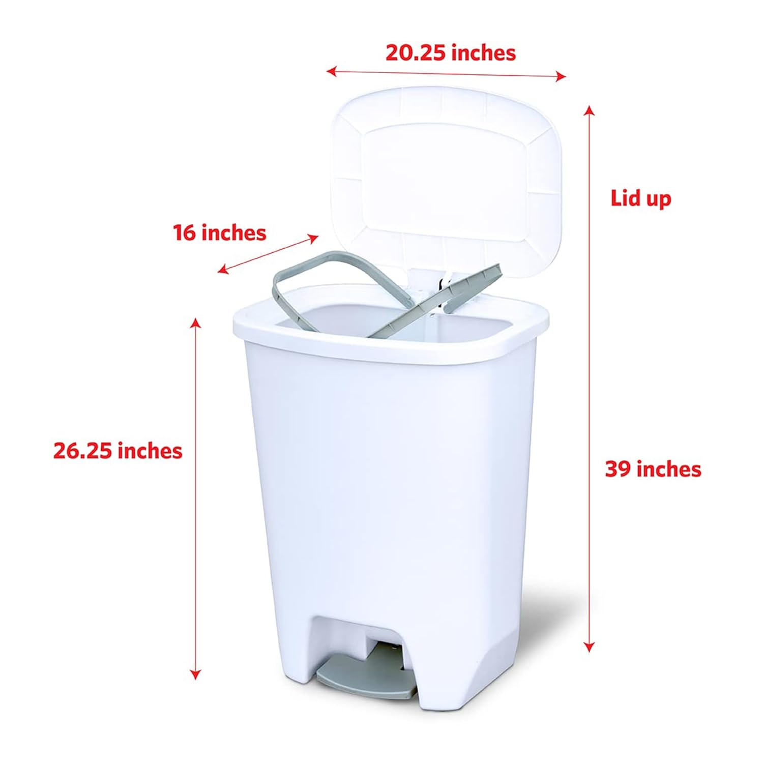 Glad 4 Pack 20 Gal Trash Can - Plastic Kitchen Waste Bin with Odor Protection of Lid - Hands Free with Step On Foot Pedal and Garbage Bag Rings, White
