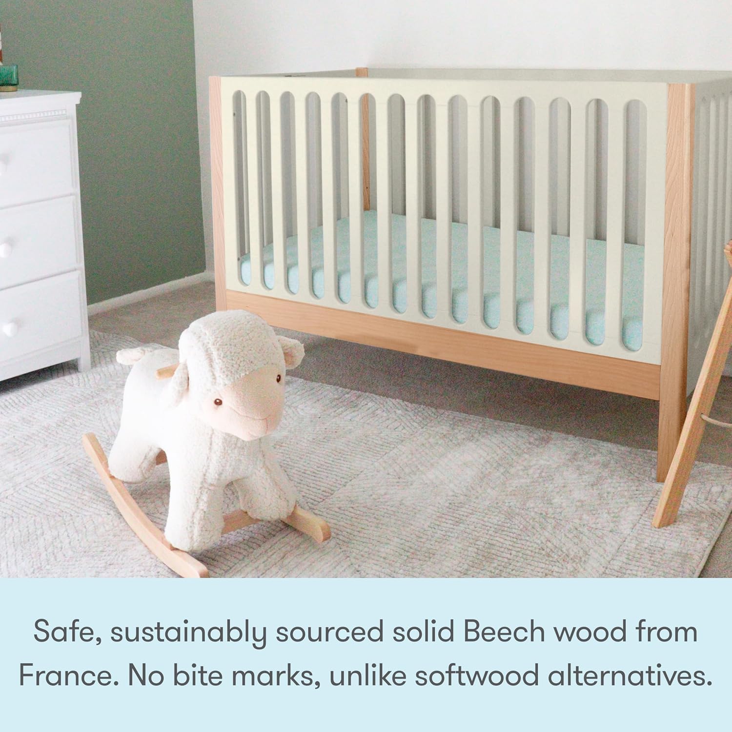 Newton Baby Galileo Standard Crib, Solid Beech Wood in Natural/Dove 2-Tone Color, 3-in-1 Convertible Crib with Toddler Bed Conversion Kit, Ultra-Safe Non-Toxic Finish