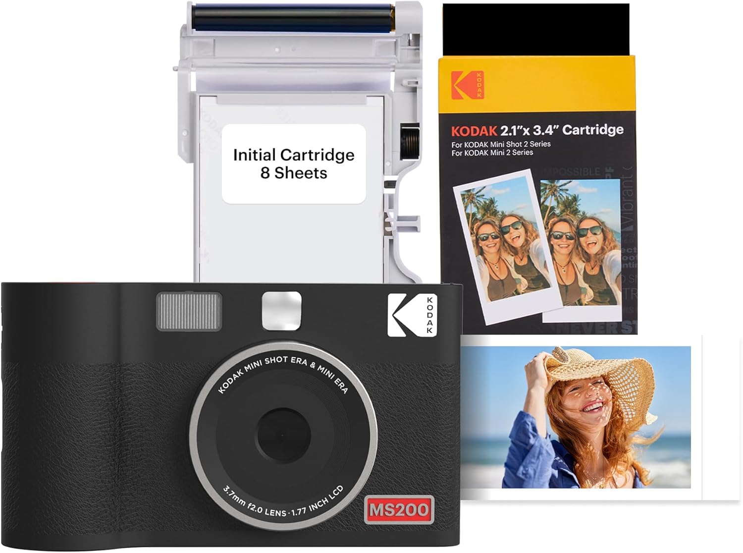 KODAK Mini Shot 2 ERA 2x3” Instant Digital Camera & Photo Printer, 38 Sheets, 2-in-1 Portable Print Camera, Bluetooth Smartphone Printer for iPhone & Android, 4PASS Dye Sublimation, Black