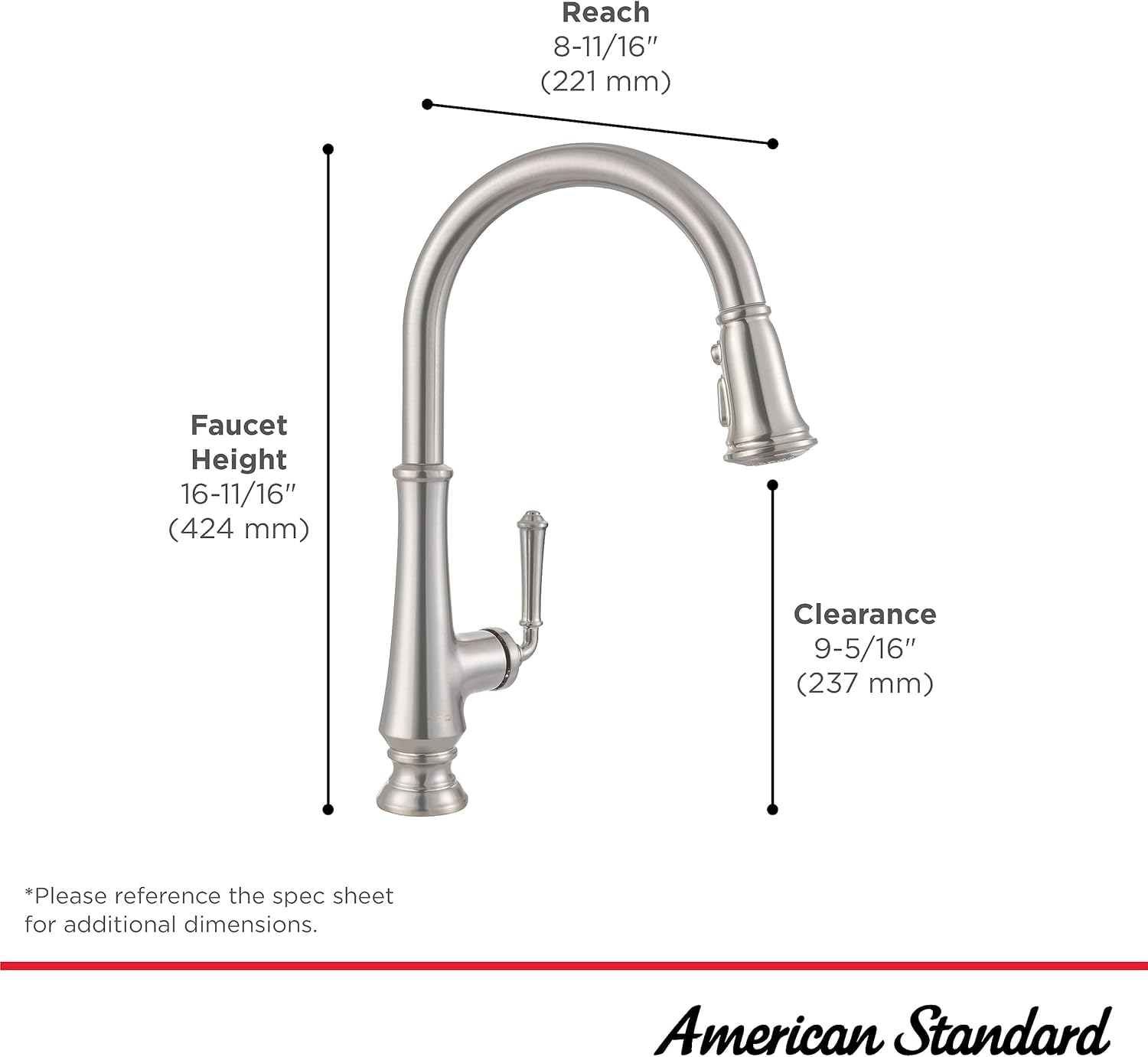 American Standard 4279300.013 Delancey Pull-Down Kitchen Faucet with Sprayer, Polished Nickel
