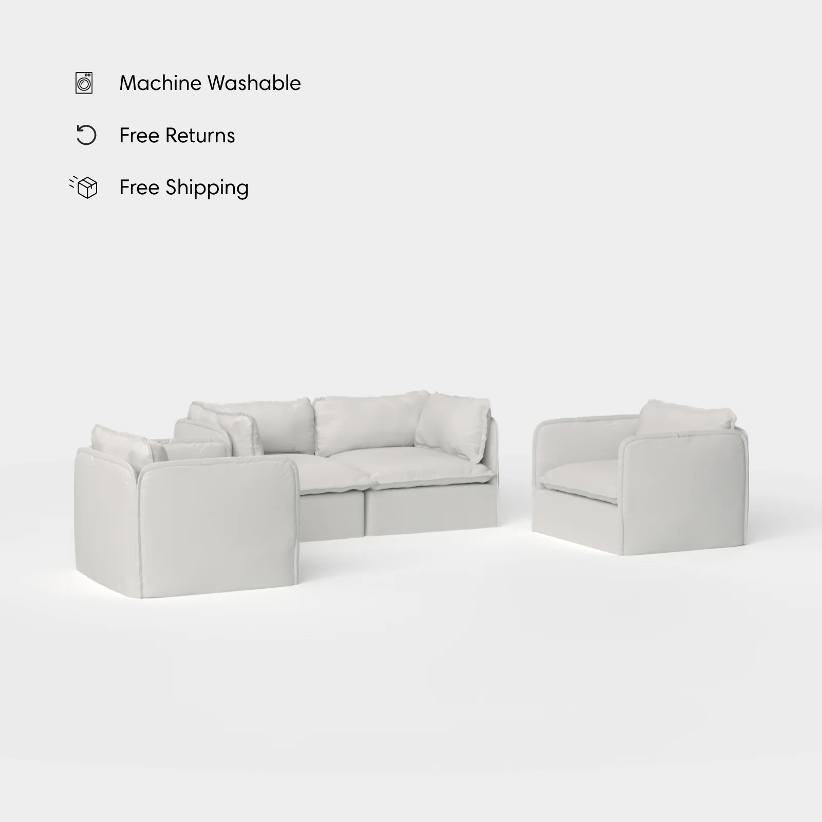 Modular Outdoor Washable 2-Seater Sofa + Armchair Set | Nano Slubweave in Mist