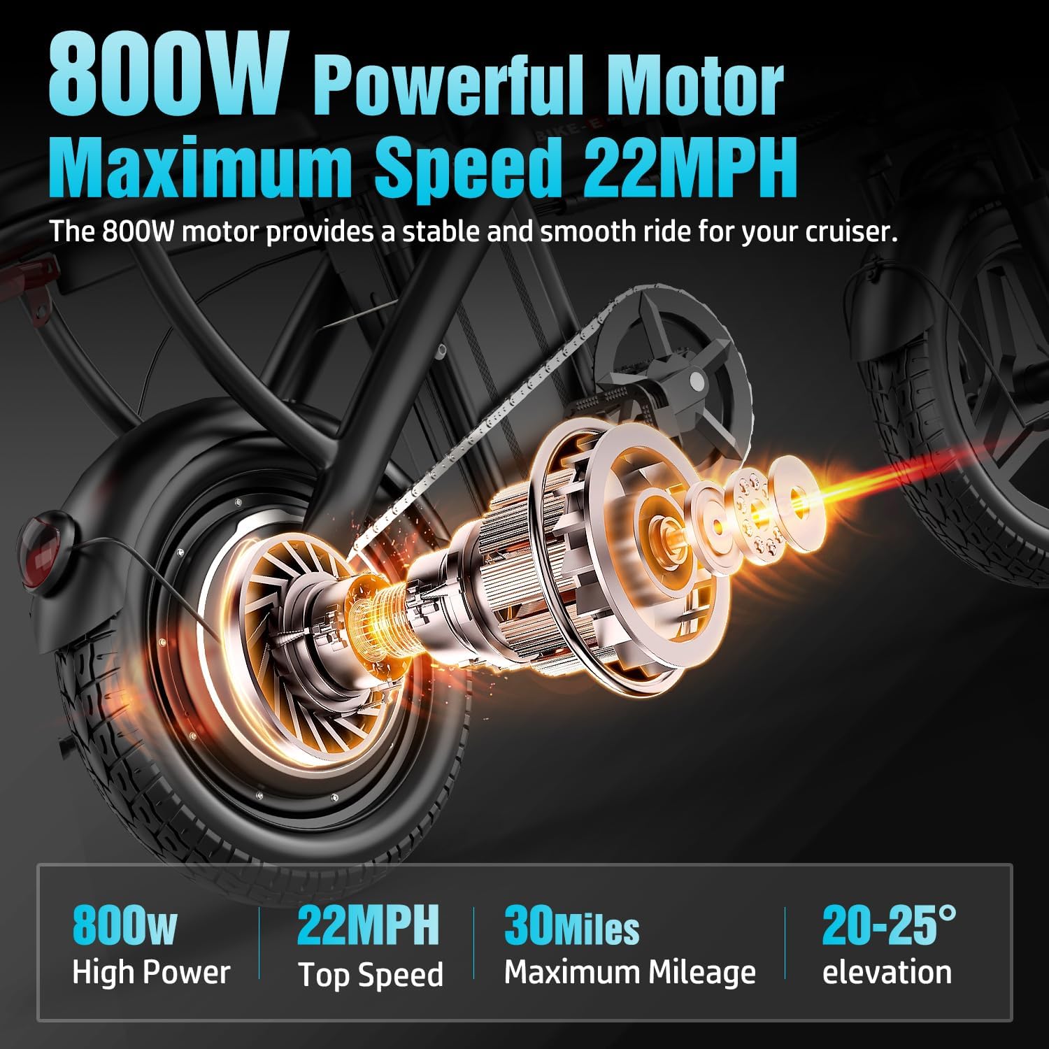 Electric Bike for Adults Teens, 800/1200W Peak Folding Ebike, 22/25MPH & 30/45 Miles Range, 14