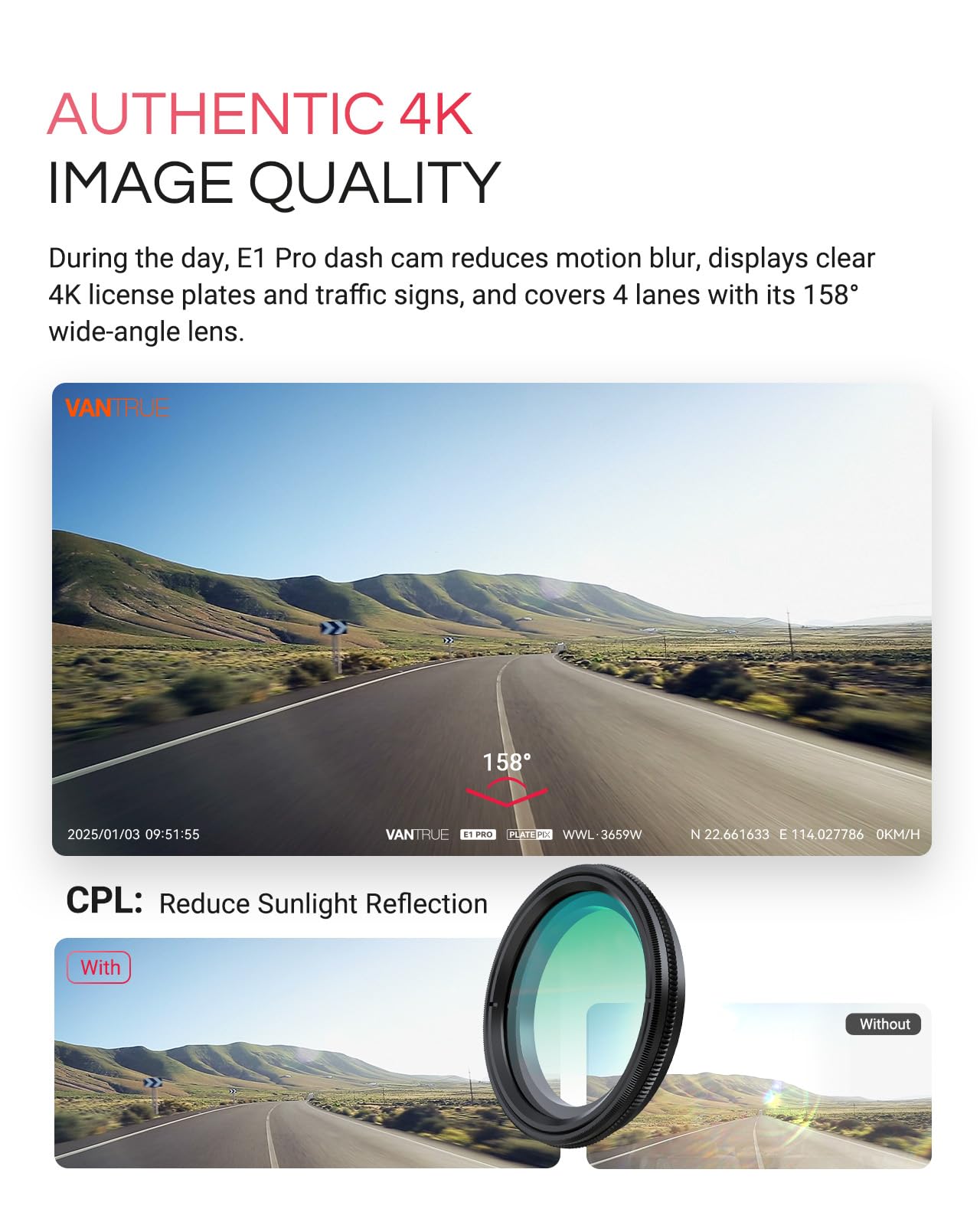 VANTRUE E1 Pro 4K Mini Dash Cam with GPS & Night Vision
