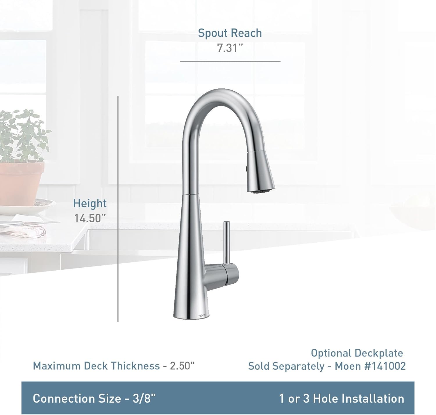 Moen 7664SRS Sleek One-Handle High Arc Pulldown Bar Faucet, Spot Resist Stainless