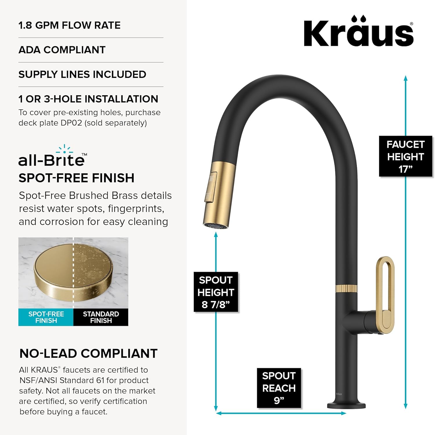 KRAUS Vetra 2-Function Single Handle Pull Down Kitchen Faucet in Spot-Free Brushed Brass/Matte Black, KPF-2850SFBBMB