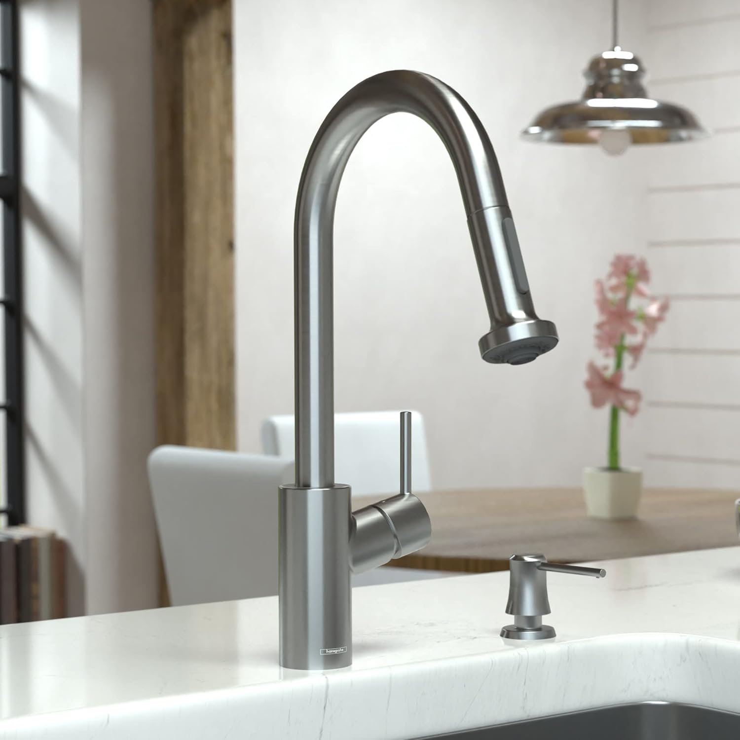 hansgrohe Talis S² Stainless Steel High Arc Kitchen Faucet, Kitchen Faucets with Pull Down Sprayer, Faucet for Kitchen Sink, Magnetic Docking Spray Head, Stainless Steel Optic 14877801