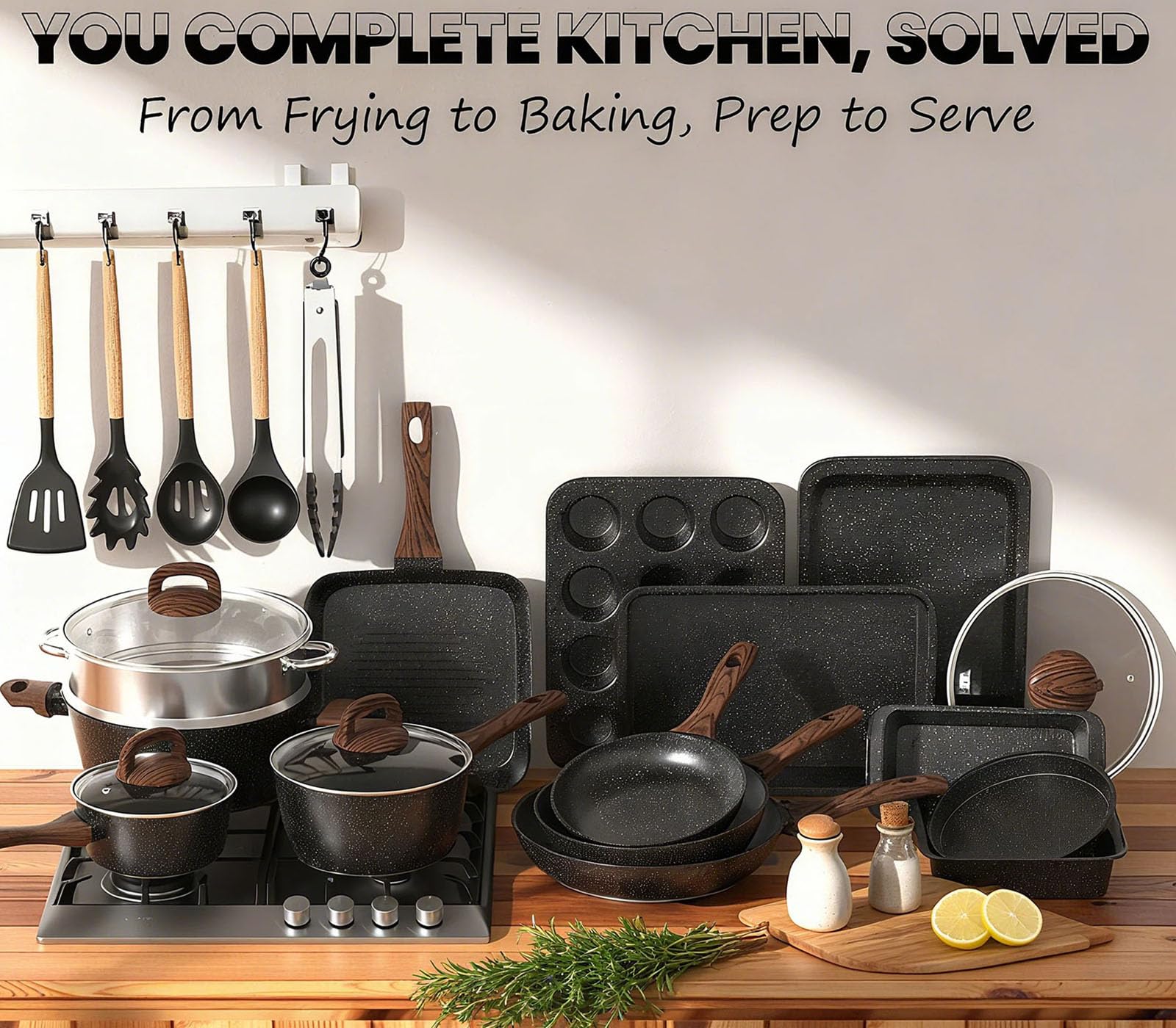 UMITE CHEF Non-Stick Pots and Pans Set, 31 Piece Induction Cookware