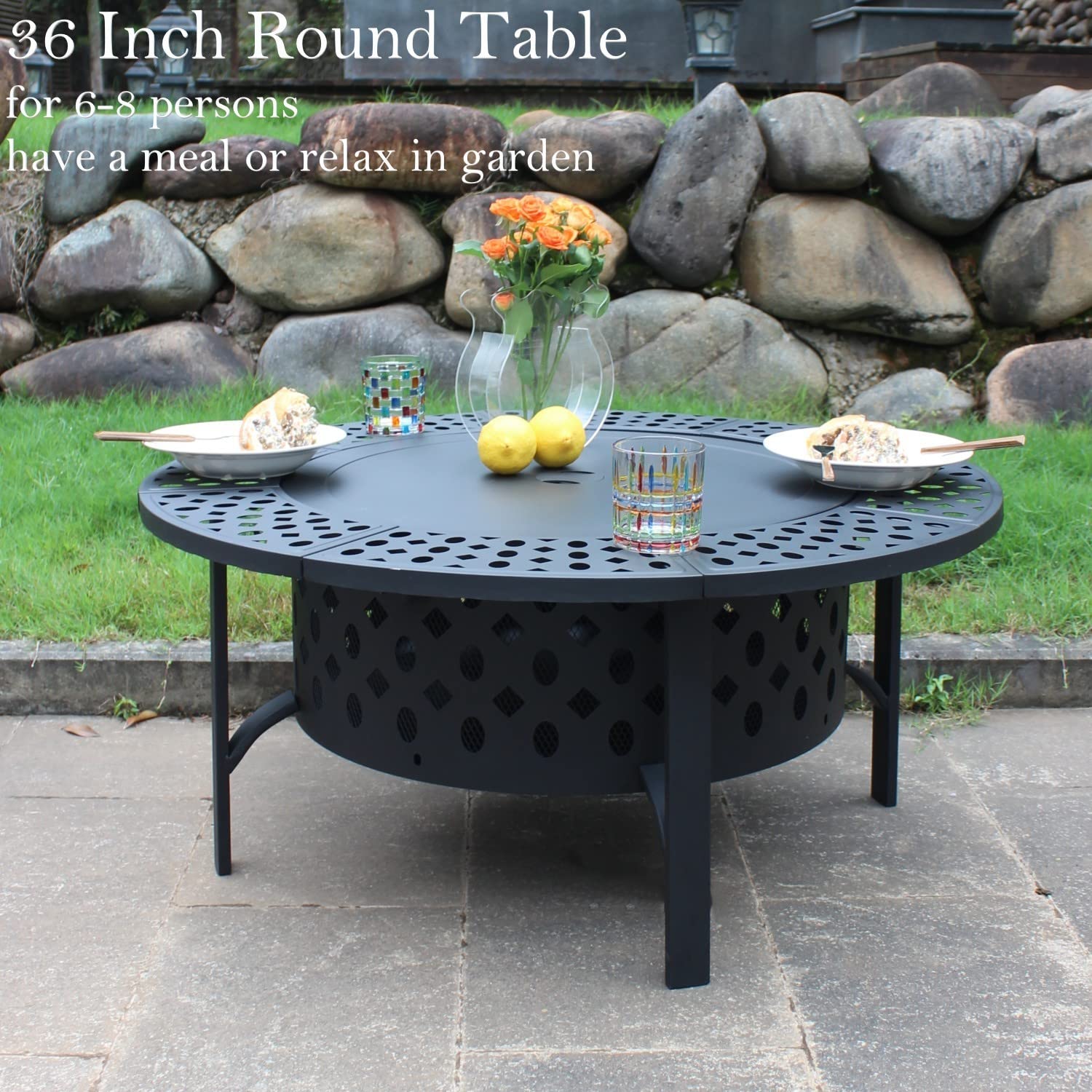 OUTVUE 36 Inch Fire Pit with 2 Grills & Waterproof Cover
