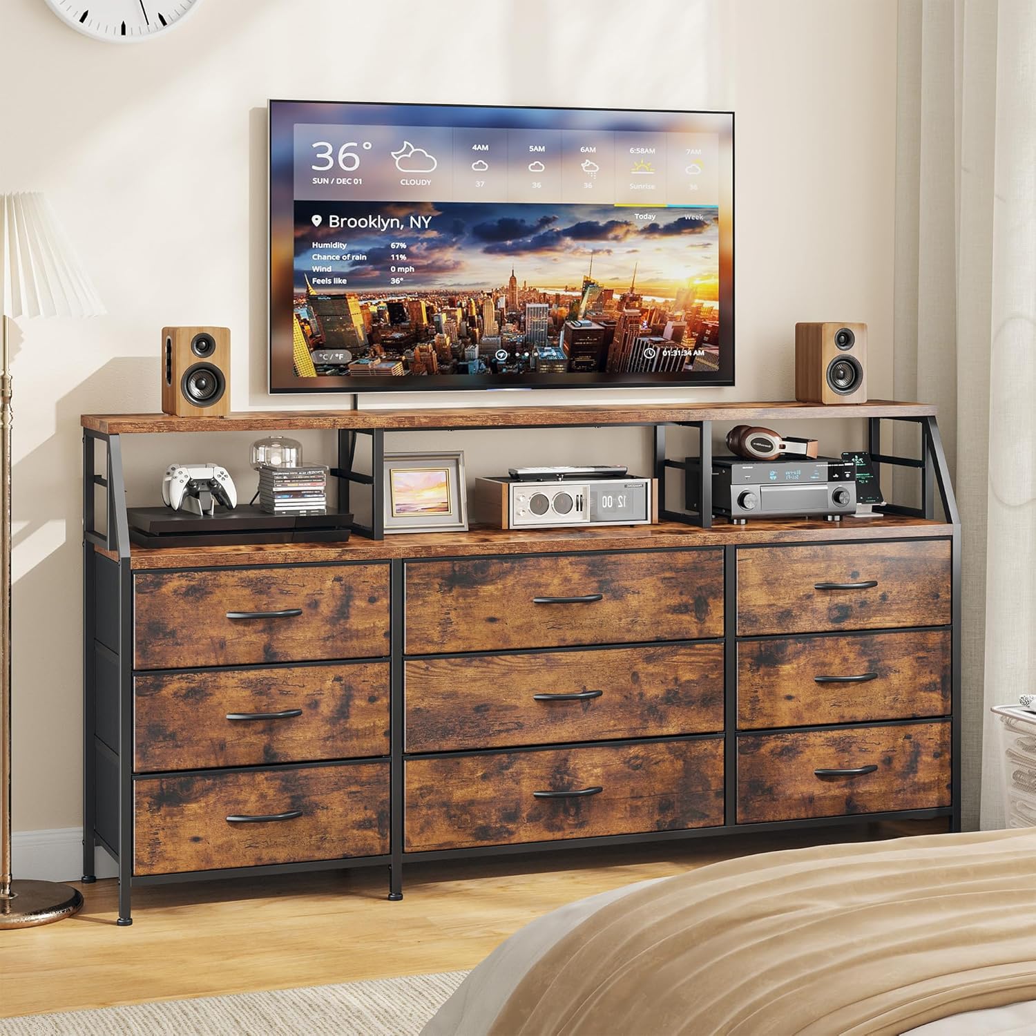Homkdom Dresser for Bedroom with Fabric Drawers, 55.12
