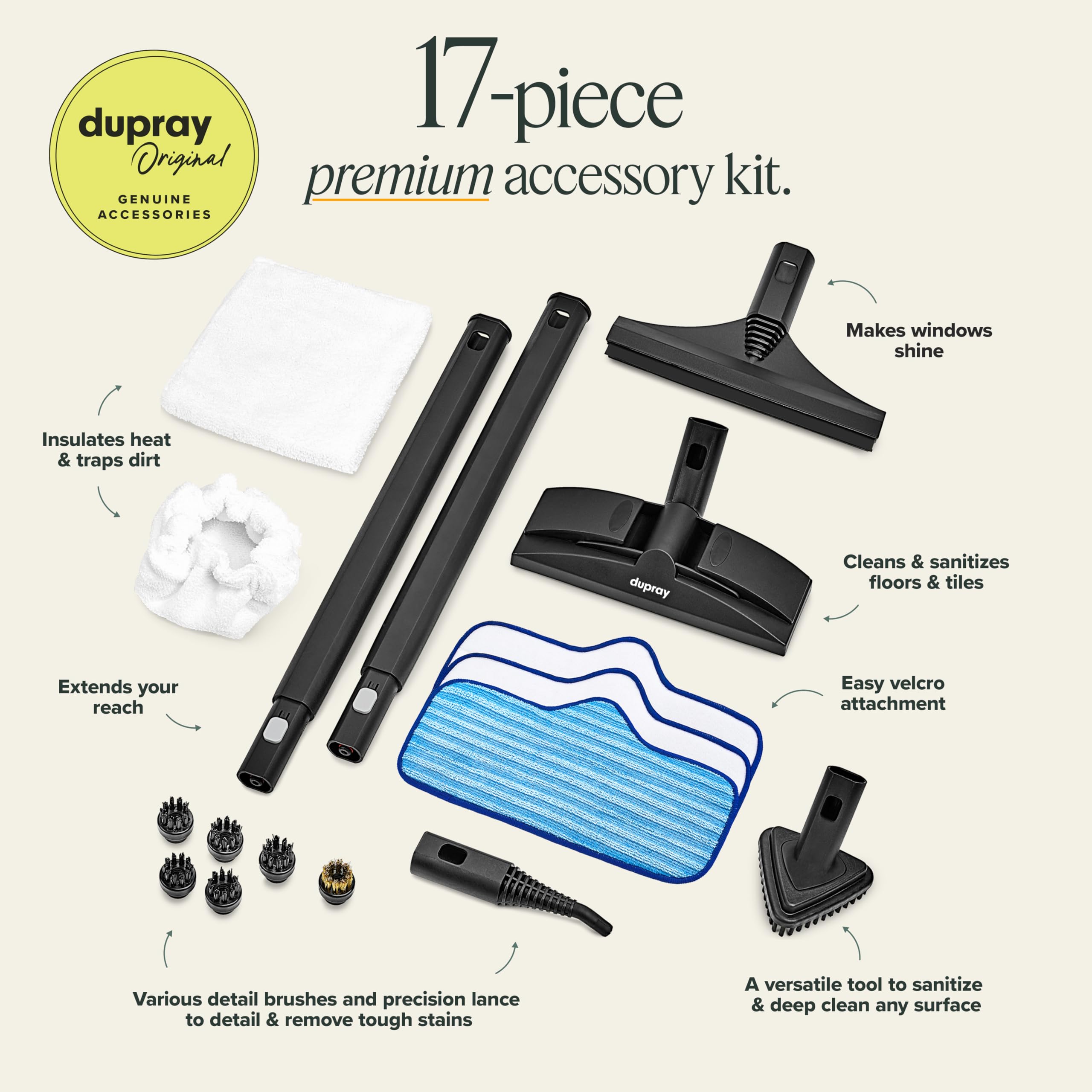 DUPRAY Neat Steam Cleaner 17-Piece Kit - Chemical-Free Power