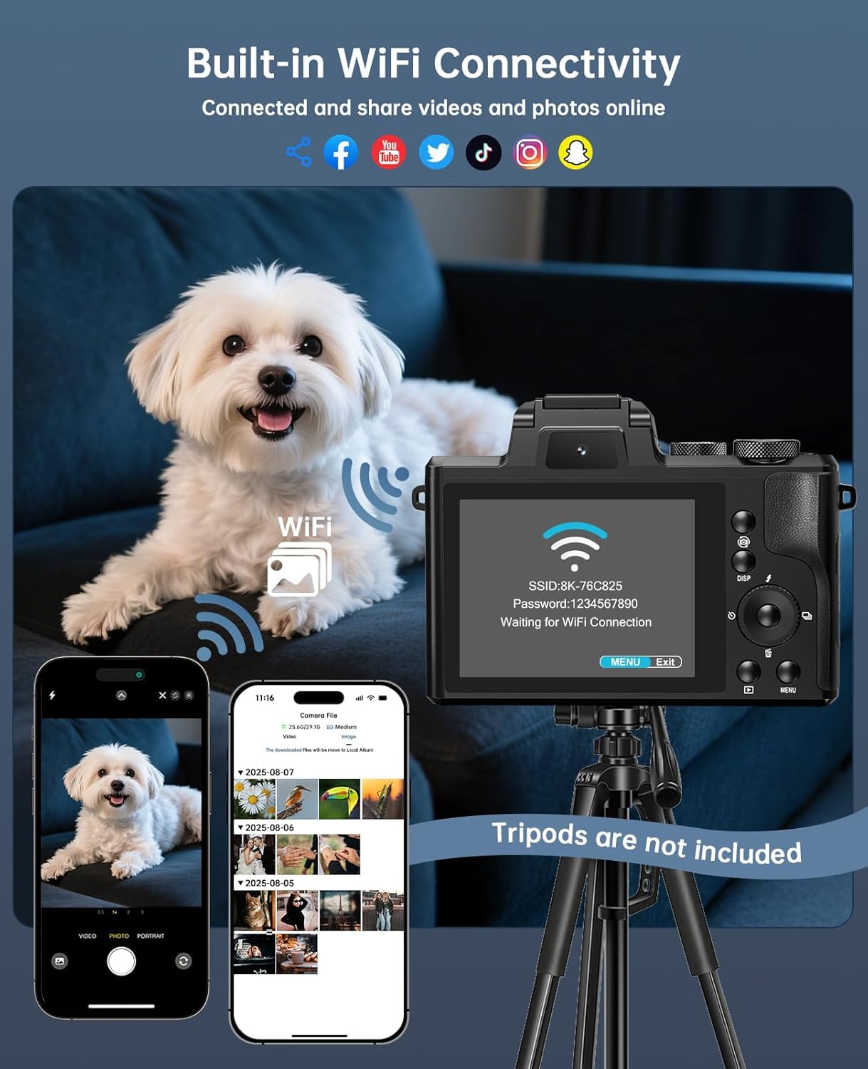 XNSIAKXA 8K Professional Digital Camera with 16X Zoom & WiFi
