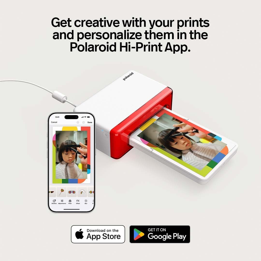 Polaroid Hi-Print Bluetooth 4x6 Photo Printer + Photo Paper Bundle (80 Sheets Included) (6552)