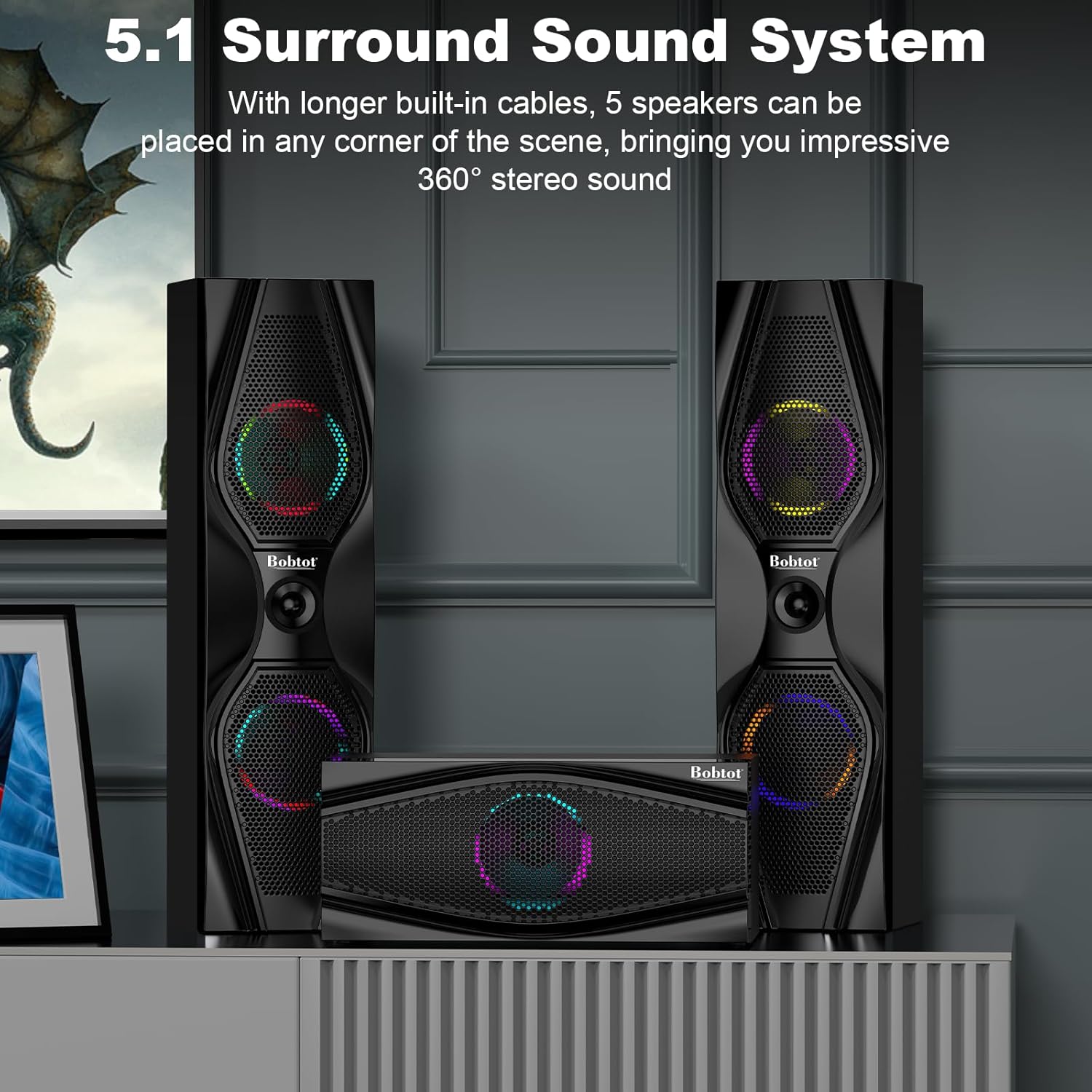 Bobtot Surround Sound Systems Home Theater System - 1200 Watts Peak Power 10