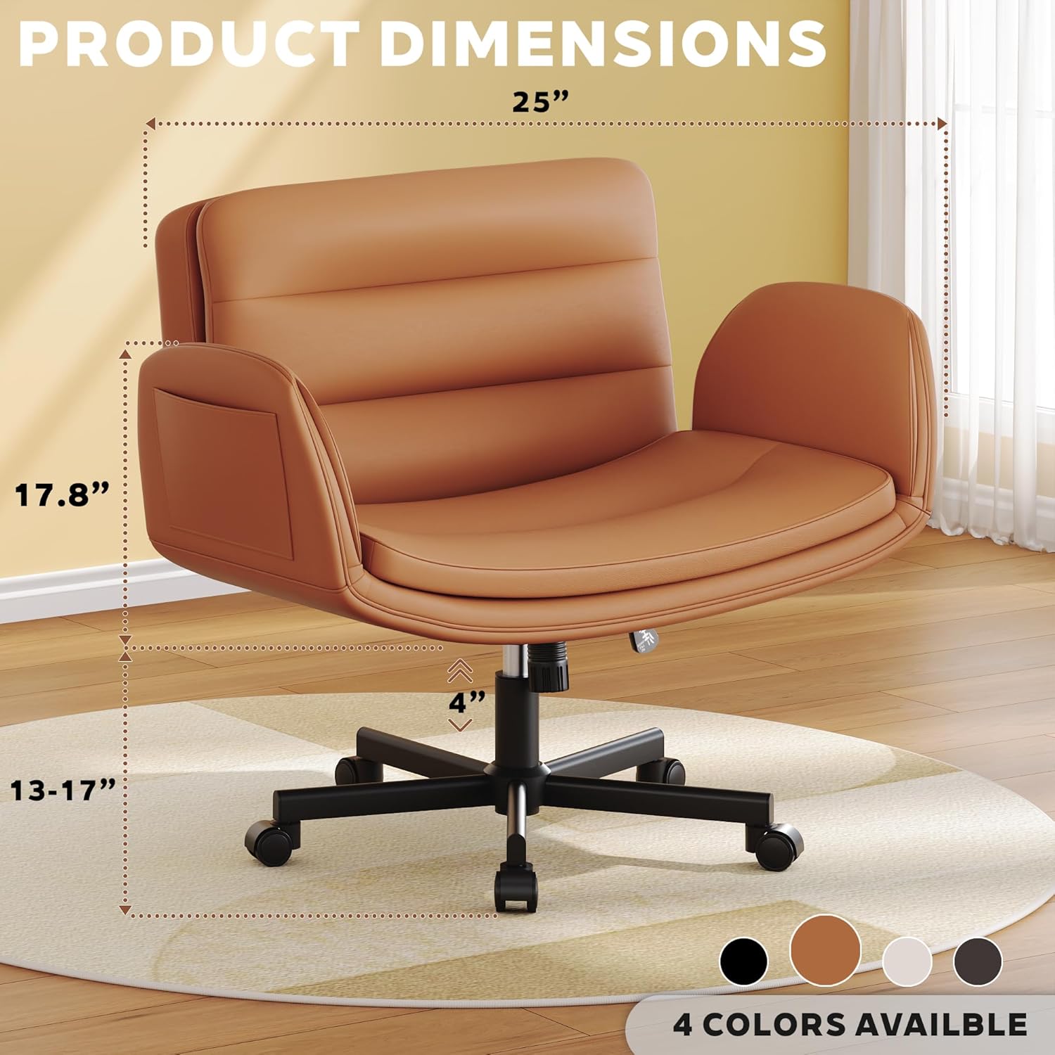 Criss Cross Chair with Flip-Up Arms & Swivel Wheels, Vanity Chair with Adjustable Height & Side Pockets, Comfortable Wide Seat Reclining Computer Office Desk Chairs for Home Office, Make Up, Bed Room