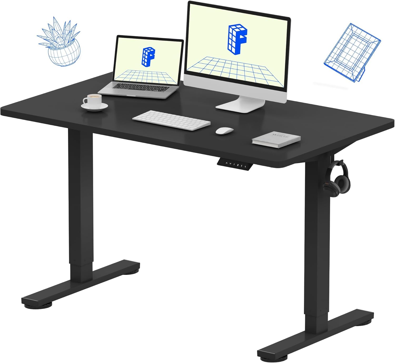 FLEXISPOT EN1 One-Piece Standing Desk, Electric Adjustable with 4 Memory Presets, 176 LBS Capacity, Stable & Quiet, Seamless Desktop for Home Office & Dual Monitors, 48