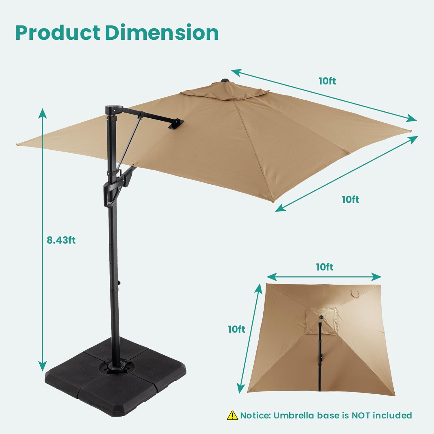 SUNBURY 10x13FT 10x10FT Patio Umbrella Outdoor Offset Umbrella with 8 Sturdy Ribs Market Umbrella with 360 Rotation Cantilever Sun Shade for Backyard, Lawn