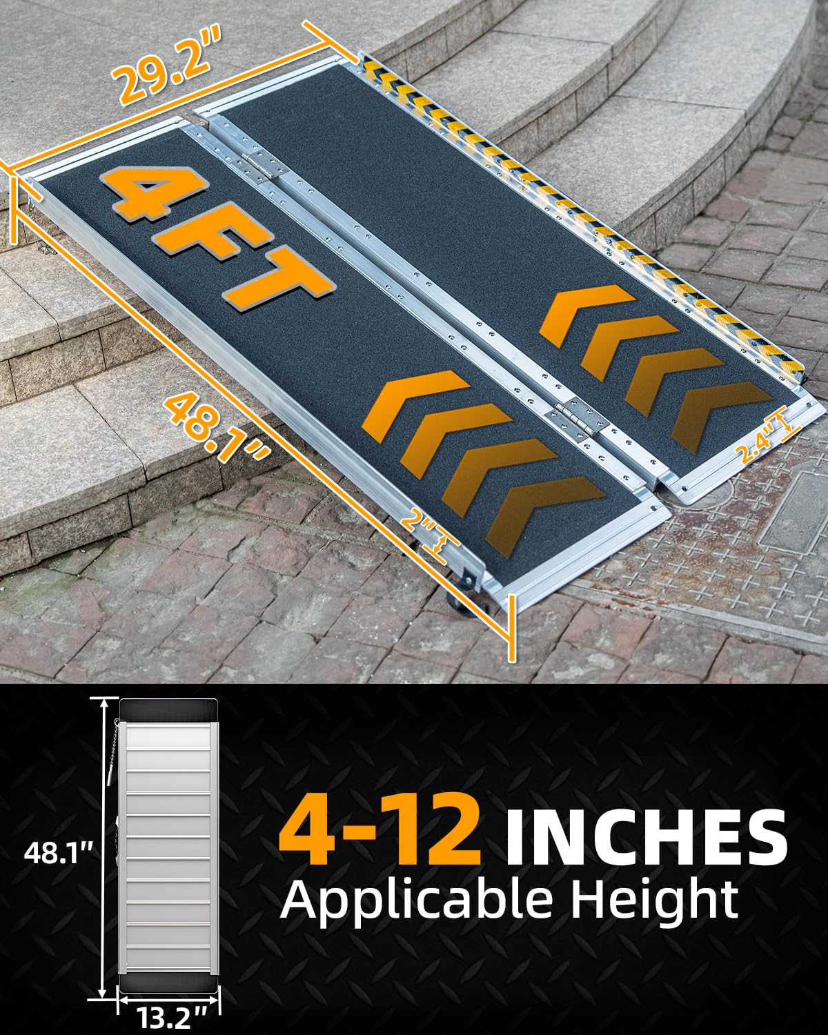 VNN 4FT Portable Non-Slip Aluminum Wheelchair Ramp