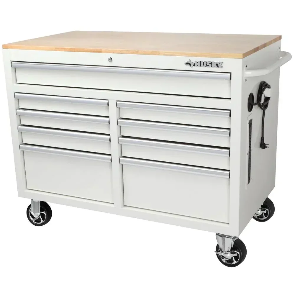 46-in W x 24.5-in D 9-Drawer Mobile Workbench with Hardwood Top and Power Station 锟斤拷 Gloss Black