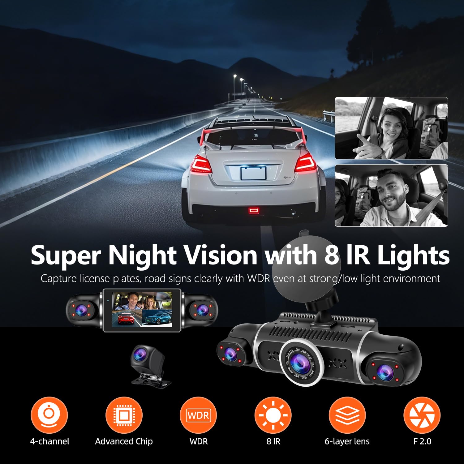 ZUNFLY 360° Dash Cam 4-Channel FHD 2K & Night Vision