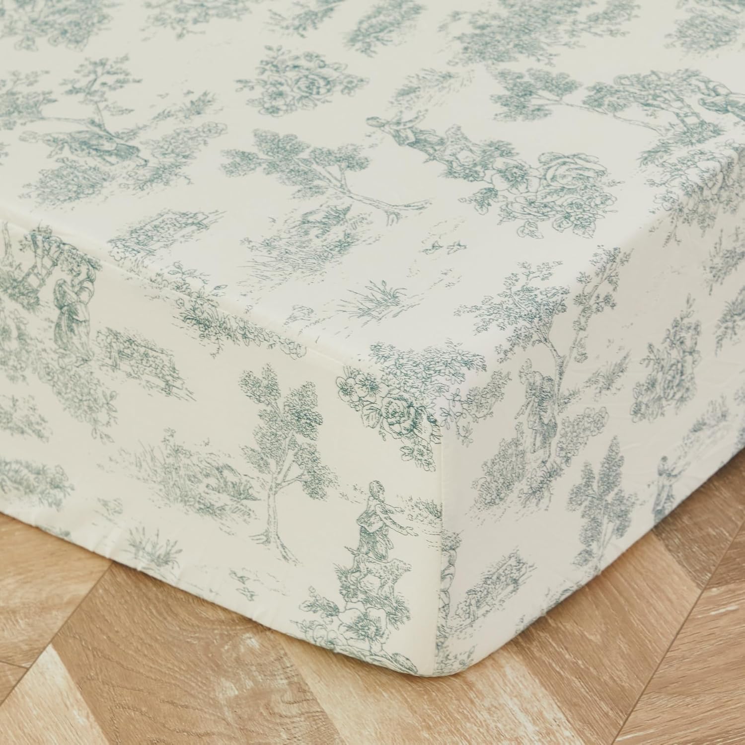 Brandream 3 Pieces French Country Toile Crib Bedding Set for Girls Vintage Green Toile Floral Print 100% Cotton Baby Girl Nursery Bedding Collection - Ruffles Quilt,Toile Crib Sheet,Crib Bed Skirt