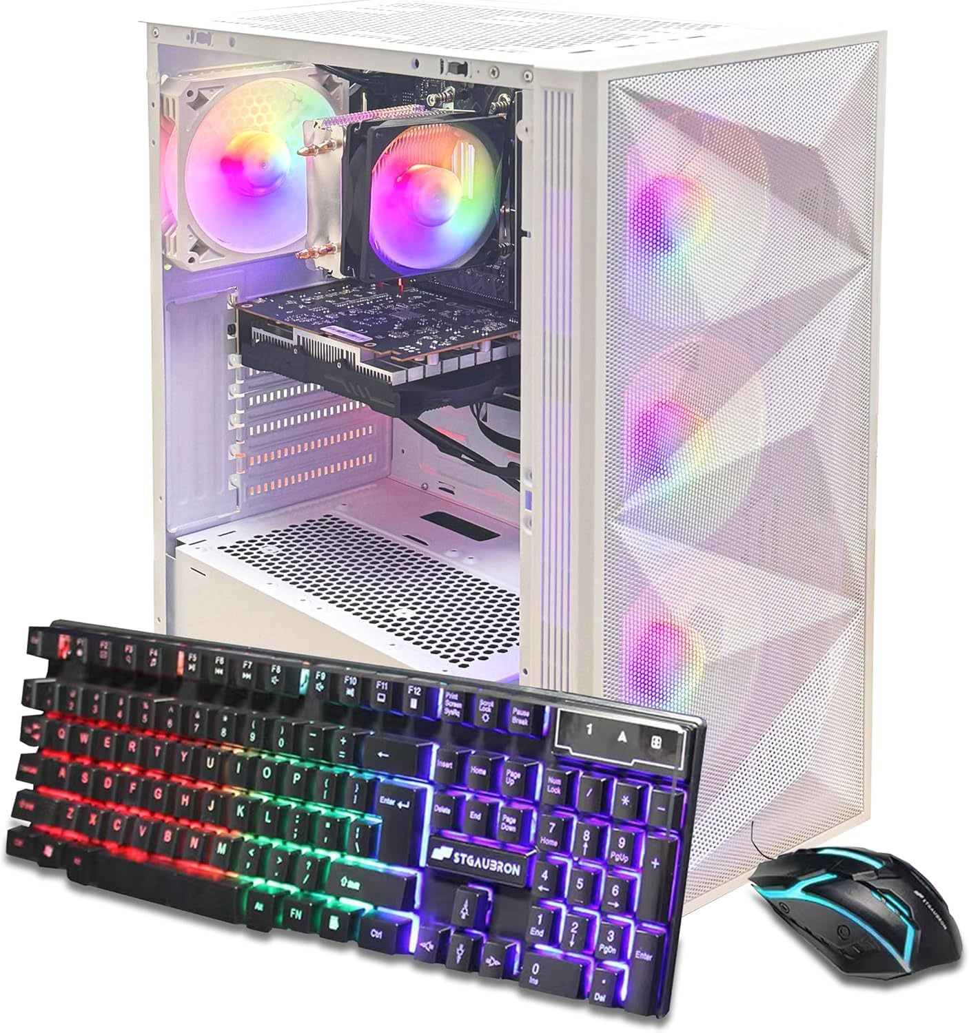 STGAubron Gaming PC Bundle with 24 Inch FHD LED Monitor- Intel Core i7 up to 3.9G, GeForce RTX 3050 6G, 32GB RAM, 512GB SSD, RGB Fan x 4, Windows 11 Home