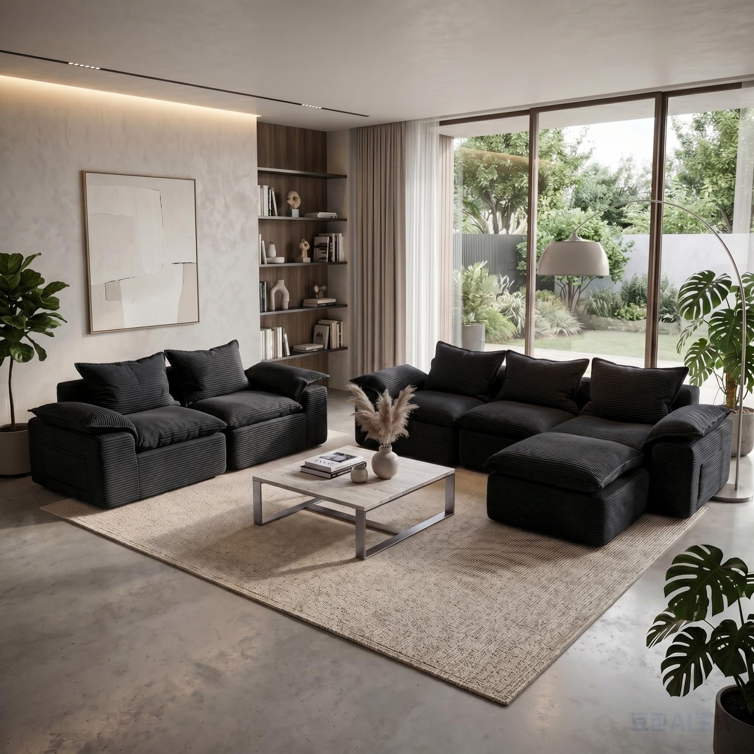 2 Pieces Cloud Sectional Couch Sets, Convertible Modular Sofa with Deep Seat, 104