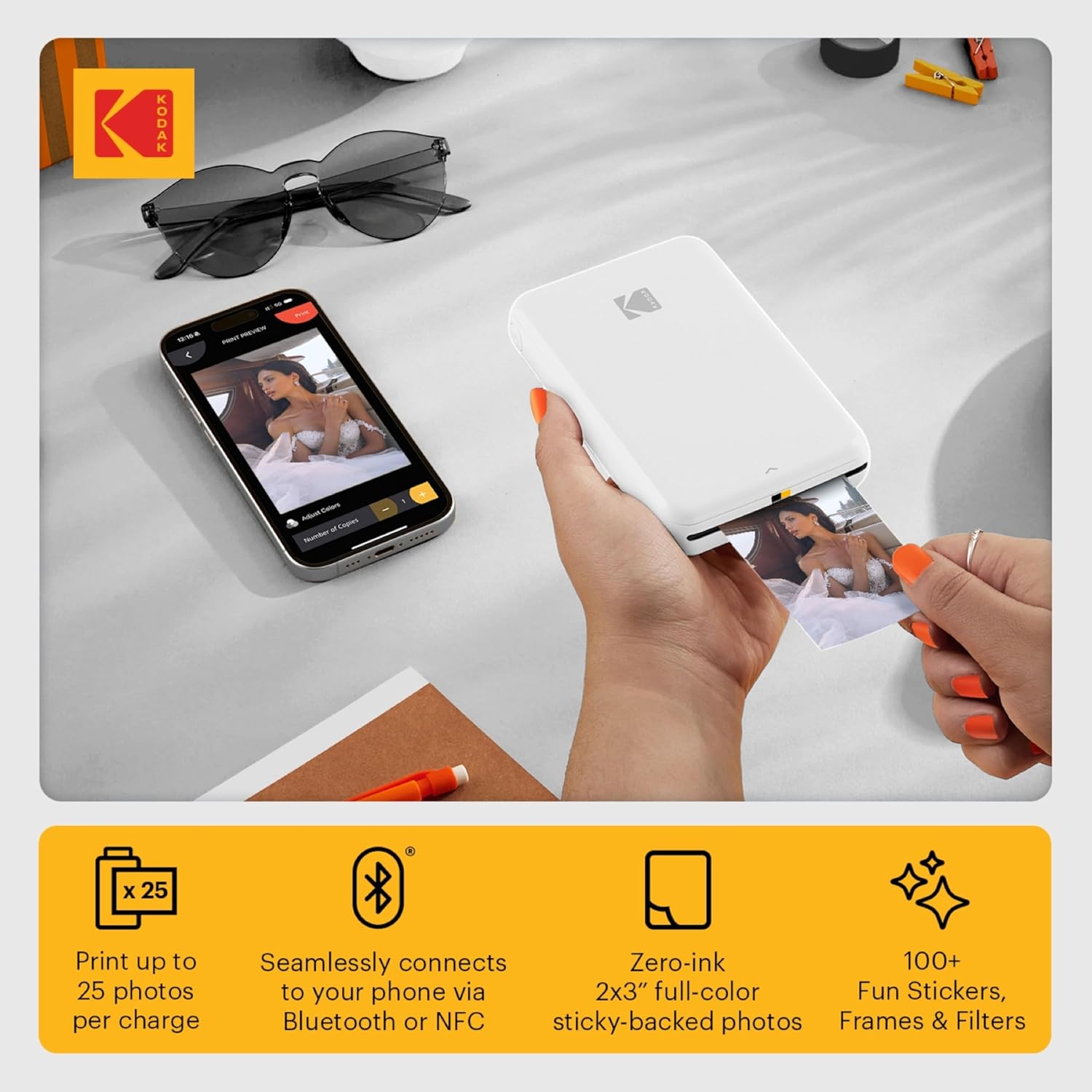 KODAK Step Wireless Mobile Photo Mini Printer (White) Go Bundle